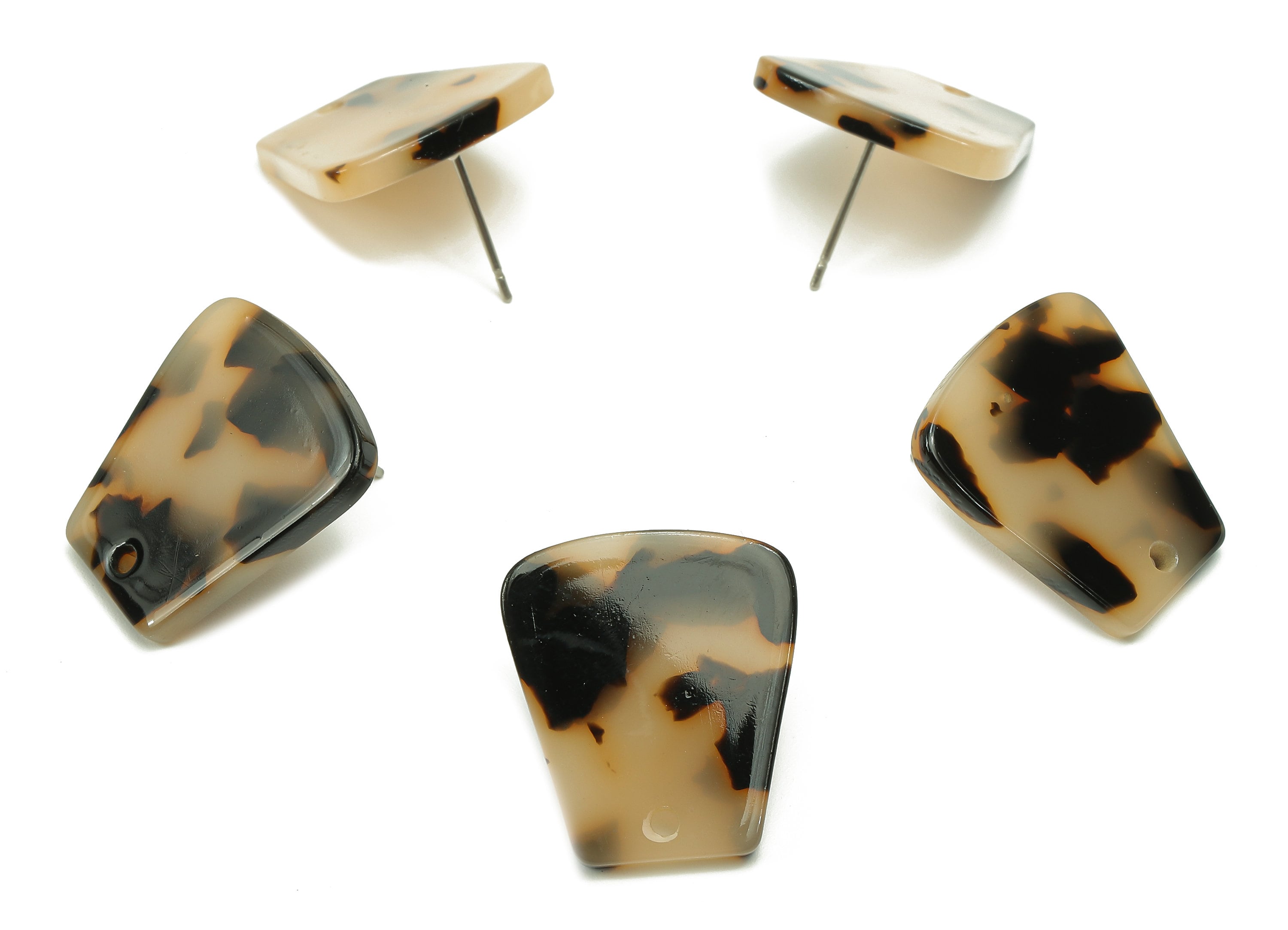 Acetate Trapezoid Stud Earring - Blonde Tortoise Shell Earring Post - 316 Stainless Steel - Color Code: A08 - 21.3x18.5x2.5mm - AC1591-A08 - DOMEDBAZAAR