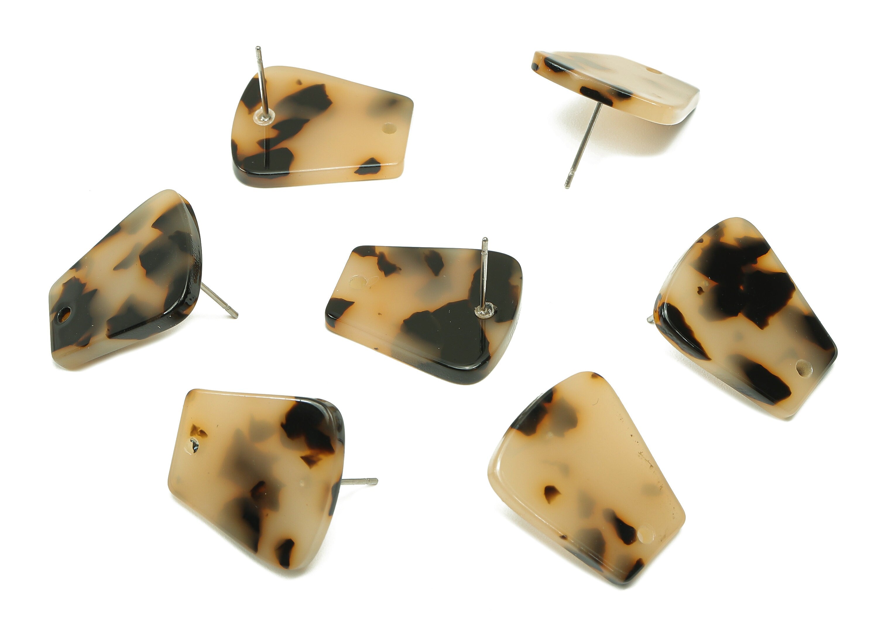 Acetate Trapezoid Stud Earring - Blonde Tortoise Shell Earring Post - 316 Stainless Steel - Color Code: A08 - 21.3x18.5x2.5mm - AC1591-A08 - DOMEDBAZAAR