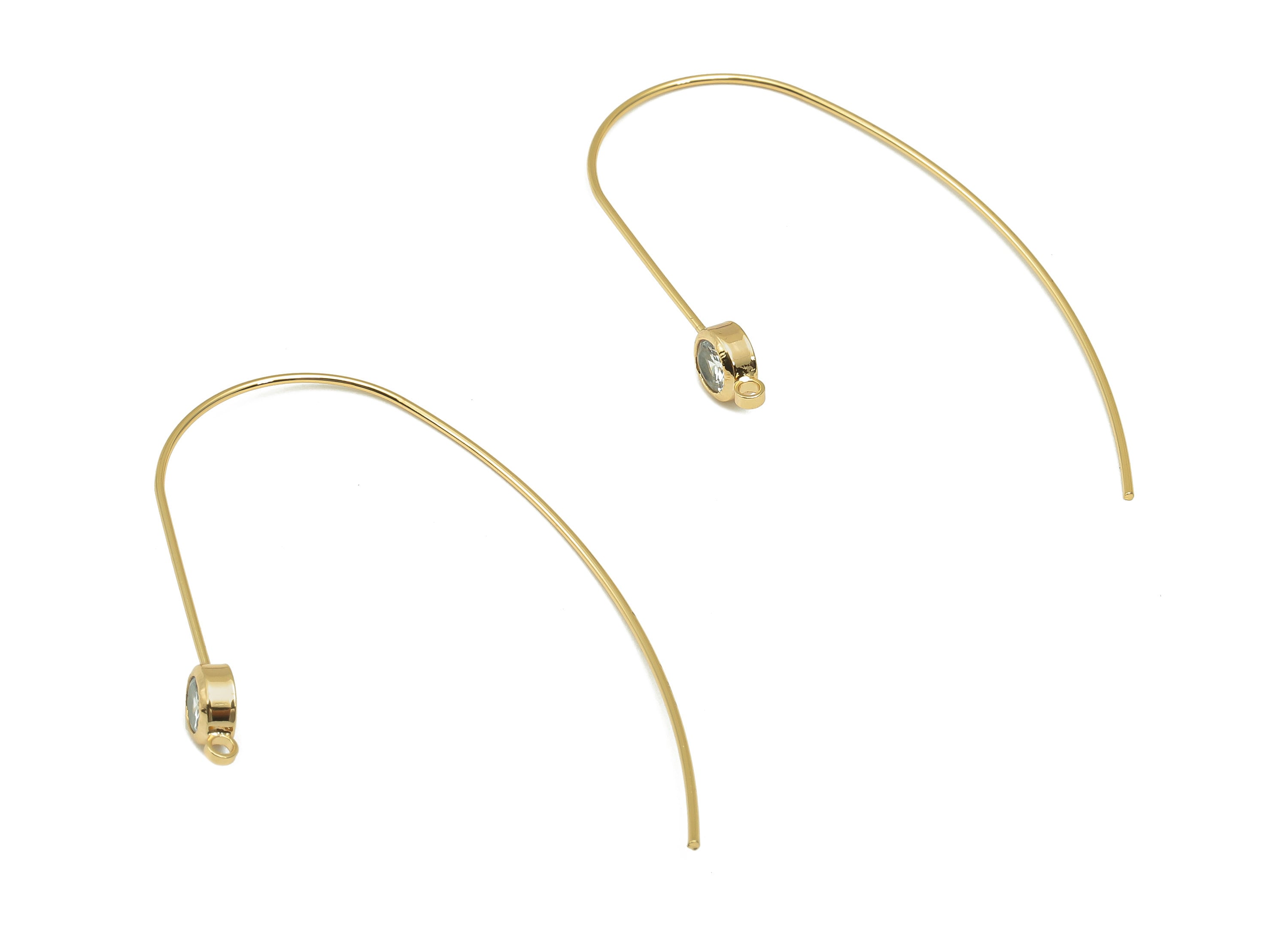 Brass Zircon Earring Wires - Gold Hook Wire With Loop - Ears Wire Hooks - Earring Findings - 18K Real Gold Plating - 45.2x29.2x2.4mm-RGP4692 - DOMEDBAZAAR