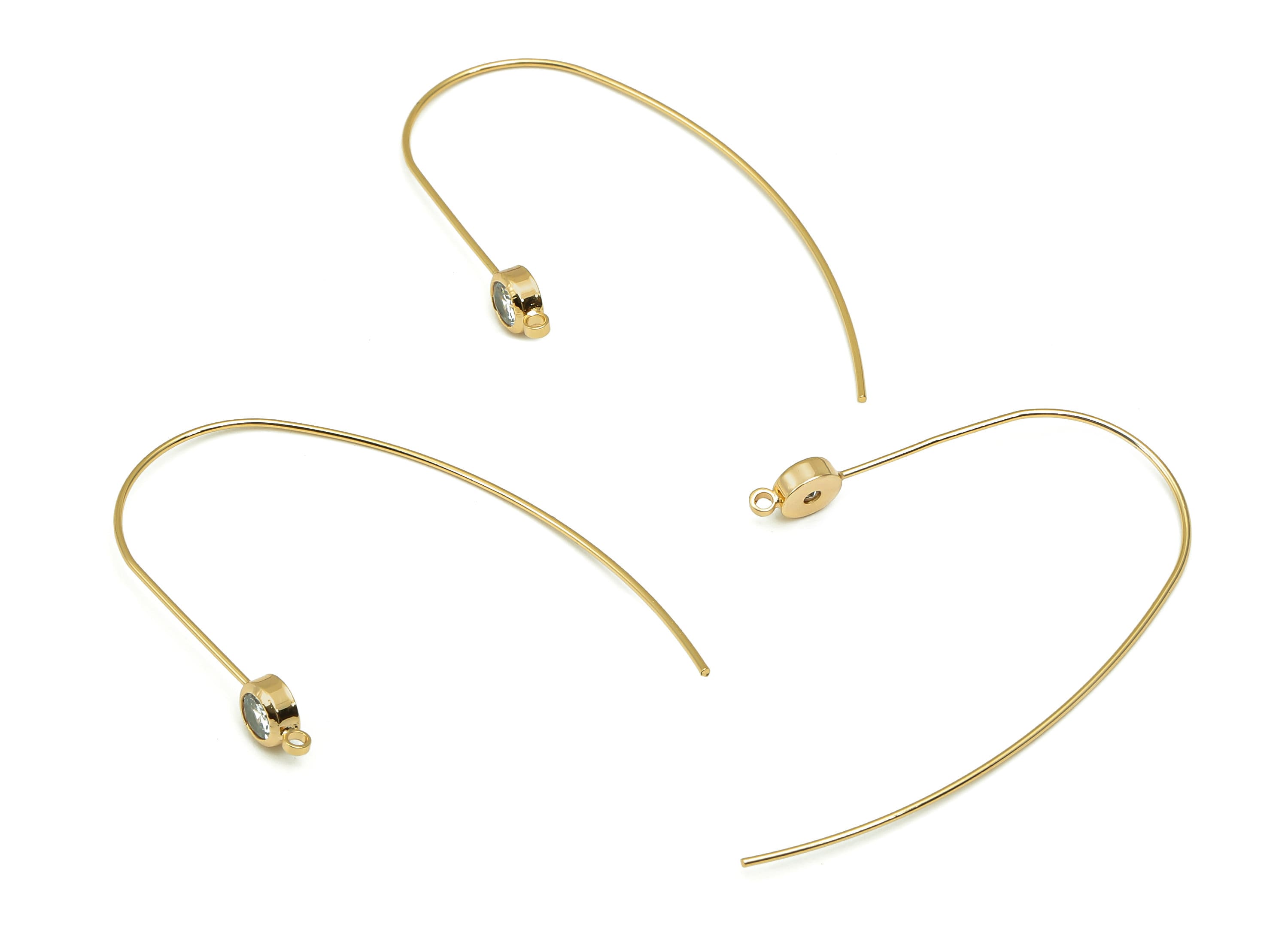 Brass Zircon Earring Wires - Gold Hook Wire With Loop - Ears Wire Hooks - Earring Findings - 18K Real Gold Plating - 45.2x29.2x2.4mm-RGP4692 - DOMEDBAZAAR