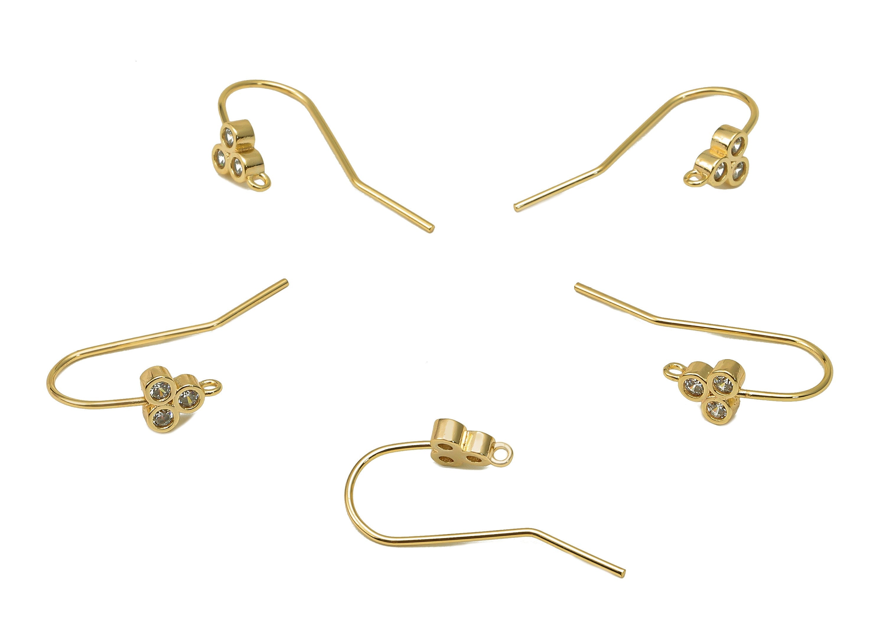 Brass Flower Hook Earring With Zircon - Gold Hook Earring - Ear Wire With Loop - 18K Real Gold Plating - 25.3X21.7X2.1mm - RGP5598 - DOMEDBAZAAR