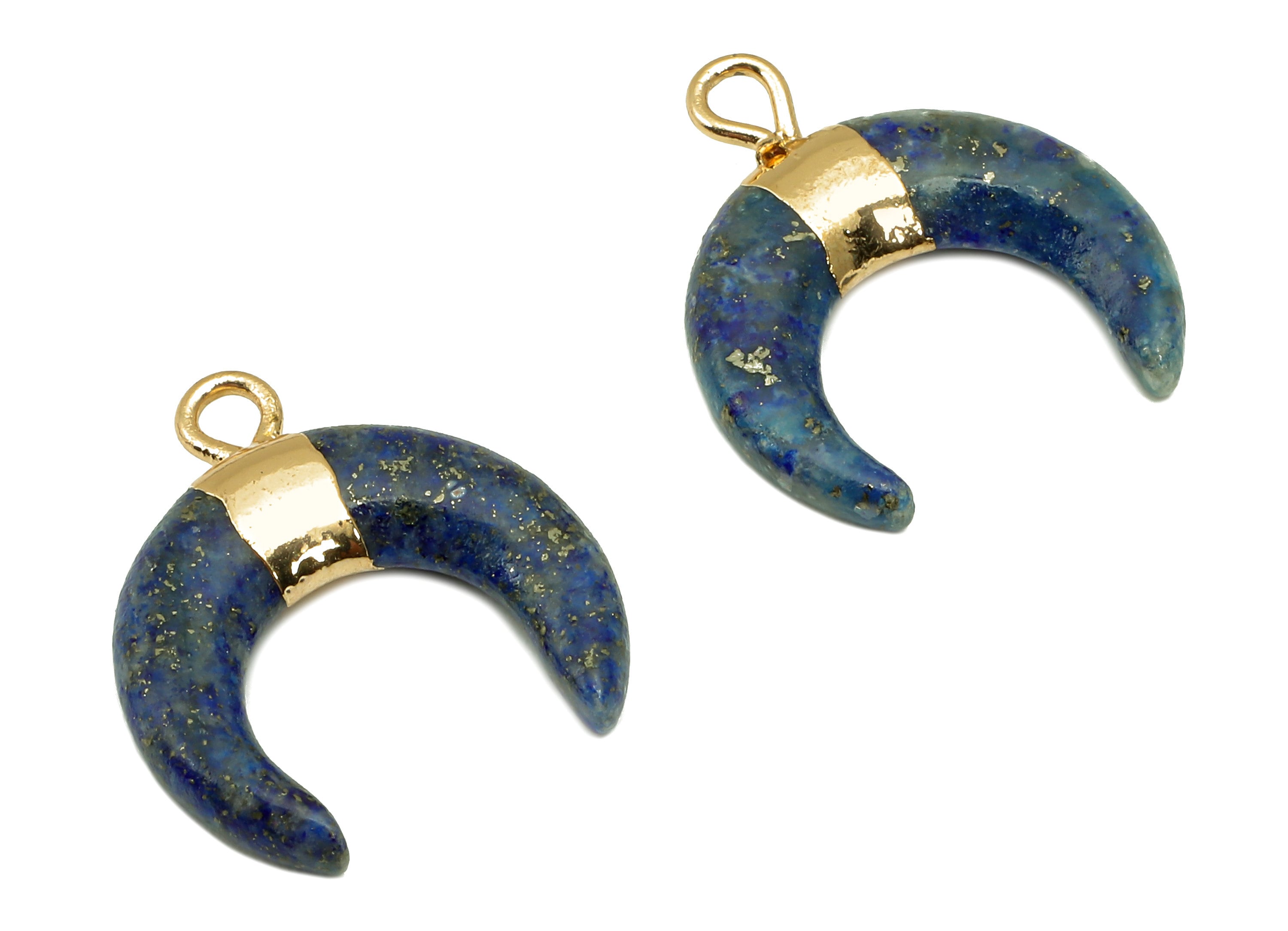 Brass Navy Crescent Lapis Lazuli - Moon Gemstone Pendant With Loop - Natural Stone - Gold Tone Plated Brass - 15.7x18.2x3.7mm - NS1889C - DOMEDBAZAAR
