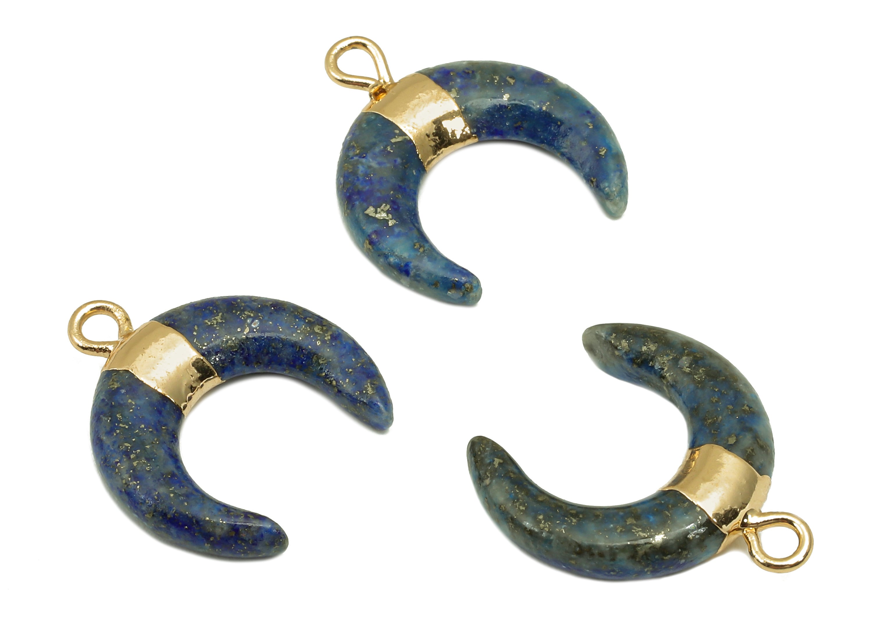 Brass Navy Crescent Lapis Lazuli - Moon Gemstone Pendant With Loop - Natural Stone - Gold Tone Plated Brass - 15.7x18.2x3.7mm - NS1889C - DOMEDBAZAAR