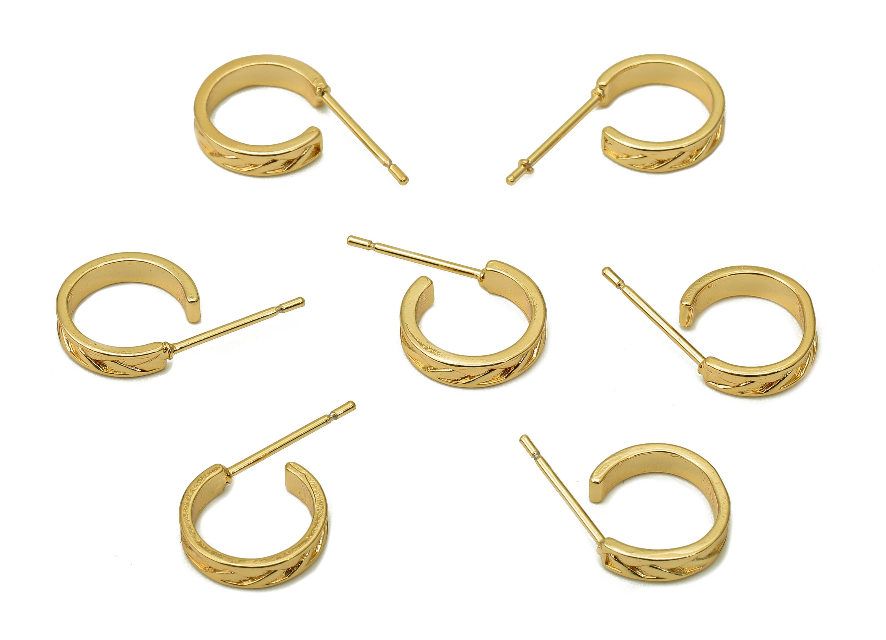 Brass Mini Huggie C Stud Earrings - Textured Earring Post - 316 Stainless Steel Stud - 18K Real Gold Plating - 18.3x11.5x1.3mm - RGP5603 - DOMEDBAZAAR