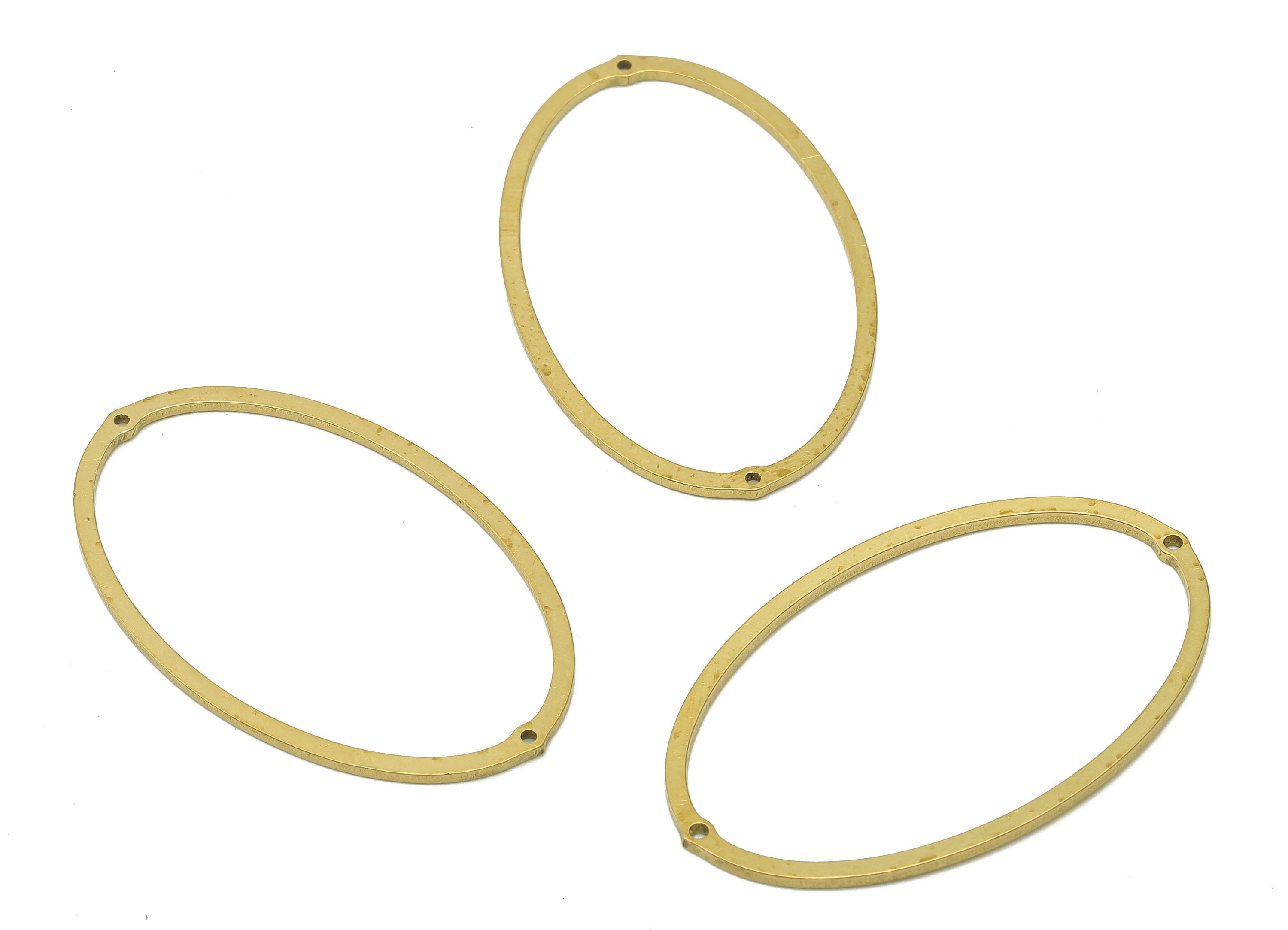 Brass Oval Earring Connector - Raw Brass Oval Earring Charms - Pendant With 2 Holes - Connector Charm - 39.6x23.9x1mm - PPZ0204 - DOMEDBAZAAR
