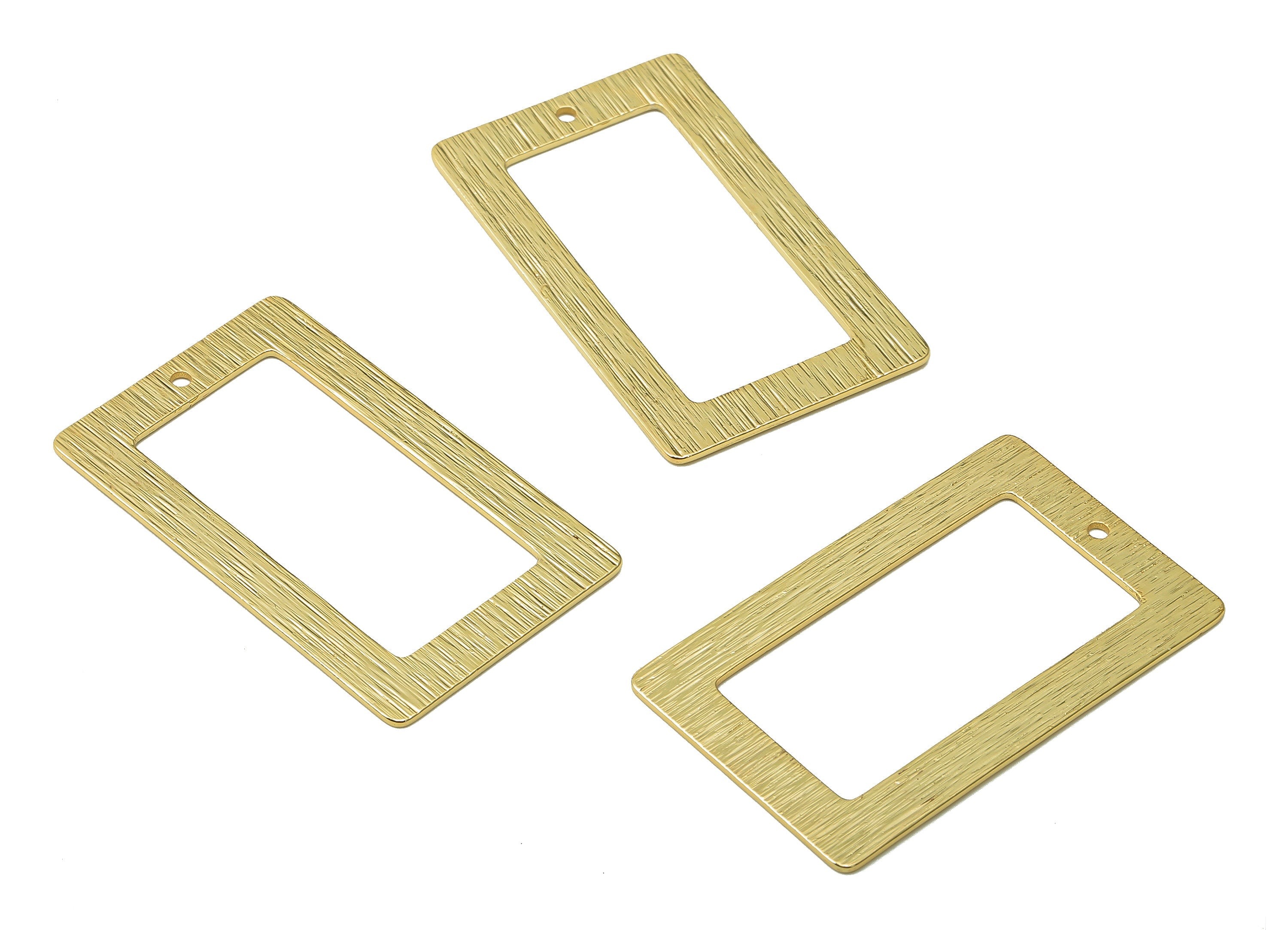 Brass Rectangle Earring Charm - Gold Textured Rectangle Earring - Charm For Necklace - 18K Real Gold Plating - 41.2x24.9x0.8mm - RGP5438 - DOMEDBAZAAR