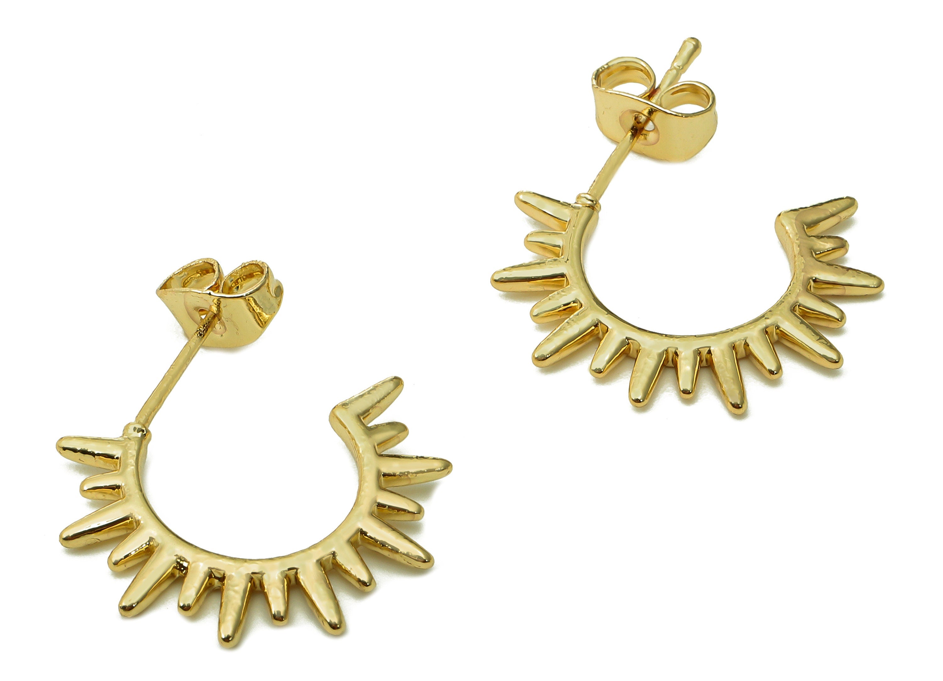 Brass Shine Open Hoop Earring Post - Sun Simicirlce Stud Earring - 925 Silver Stud - 18K Real Gold Plating - 20.6x13.5x1.8mm - RGP5436 - DOMEDBAZAAR