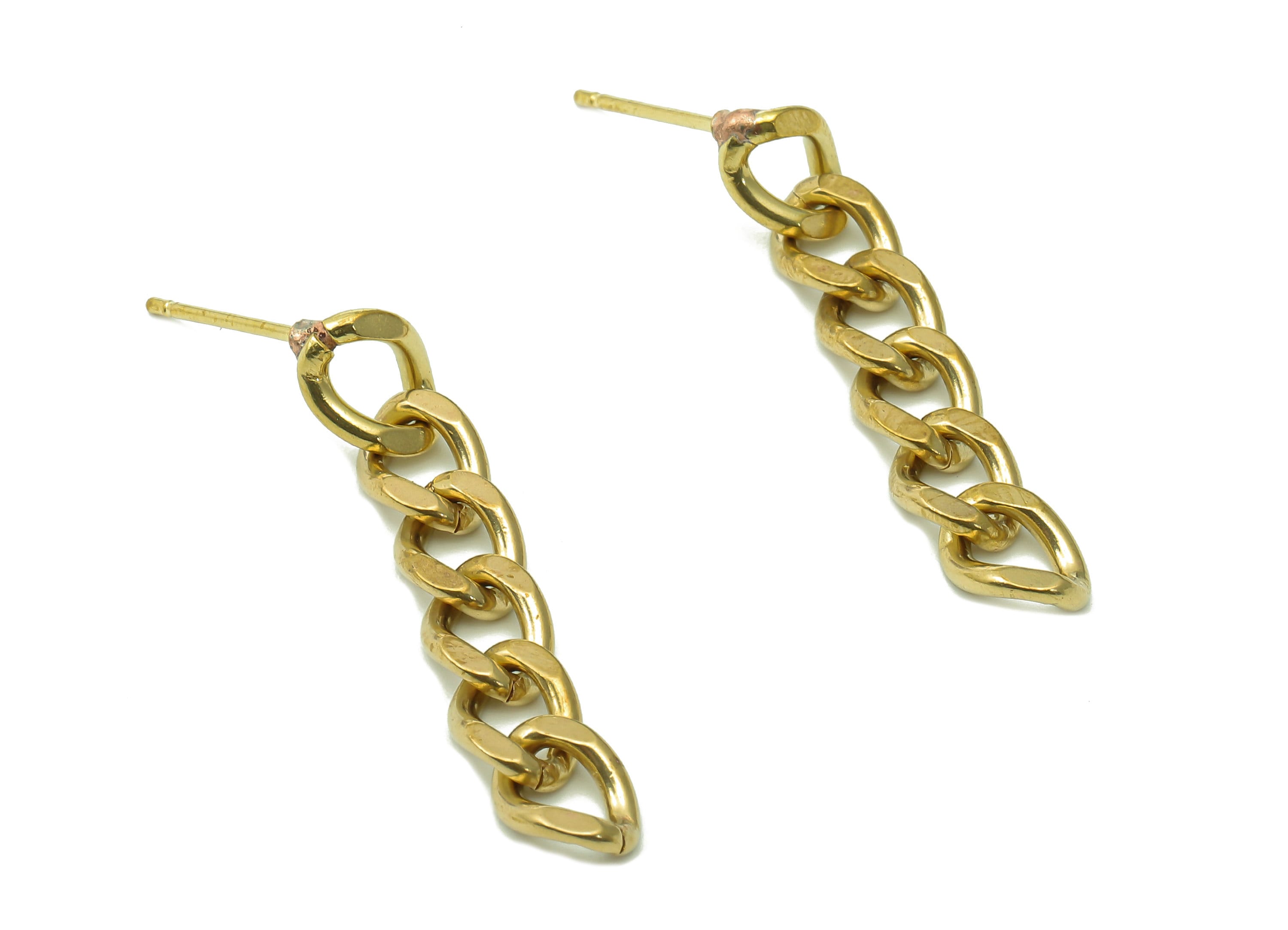 Brass Faceted Chain Earring Stud - Raw Brass Hanging Chain Earring Post - Curb Chain Stud Earring - Brass Stud - 35.2x6.4x1.4mm - PP8065 - DOMEDBAZAAR