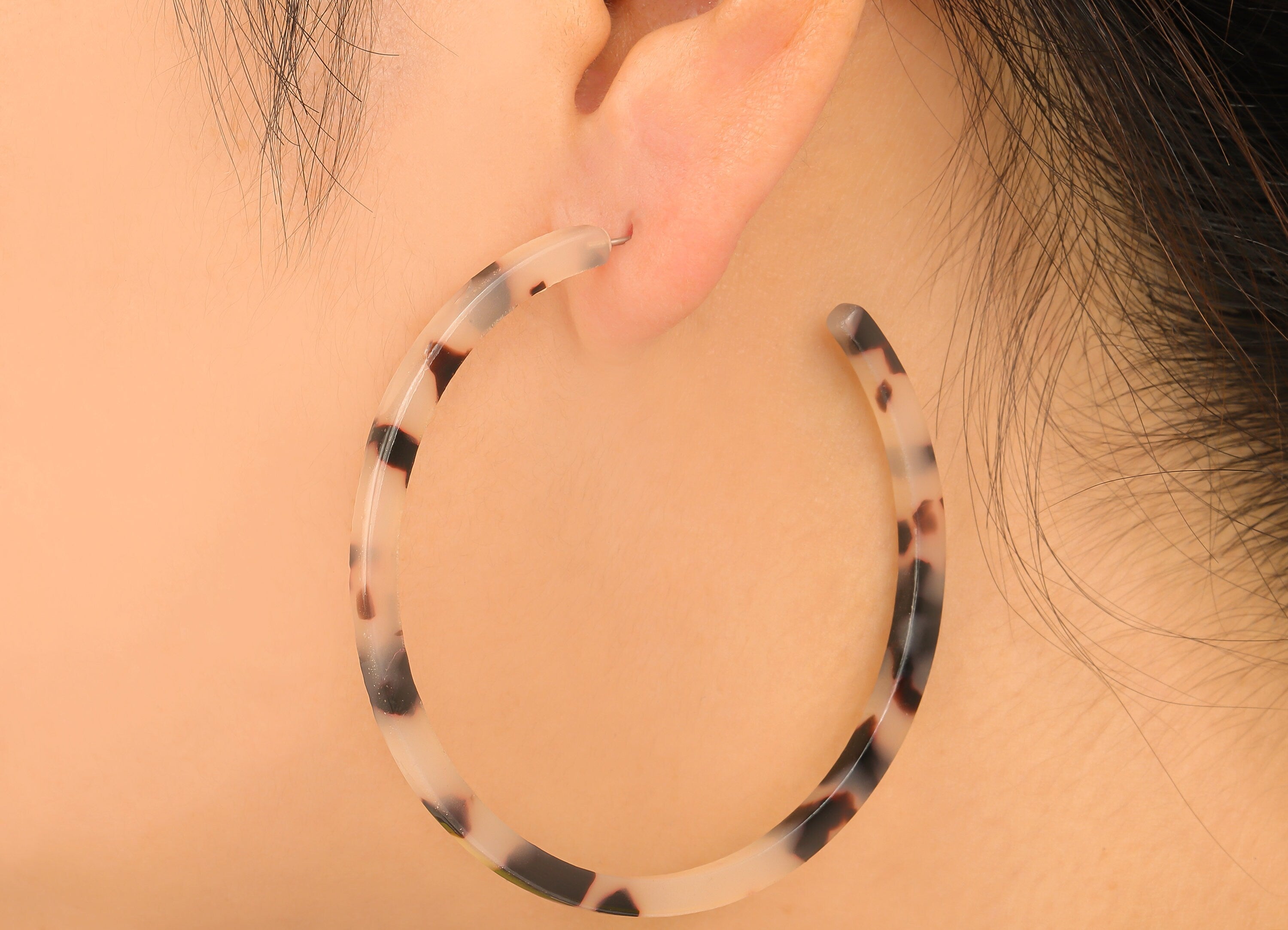 Open Hoop Earrings Stud - 2.5 inch Hoop Earring - Blonde Tortoise Shell Acetate Round Earring Post - Color: A07 - 63.5x63.5x2.8mm - AC1171A - DOMEDBAZAAR