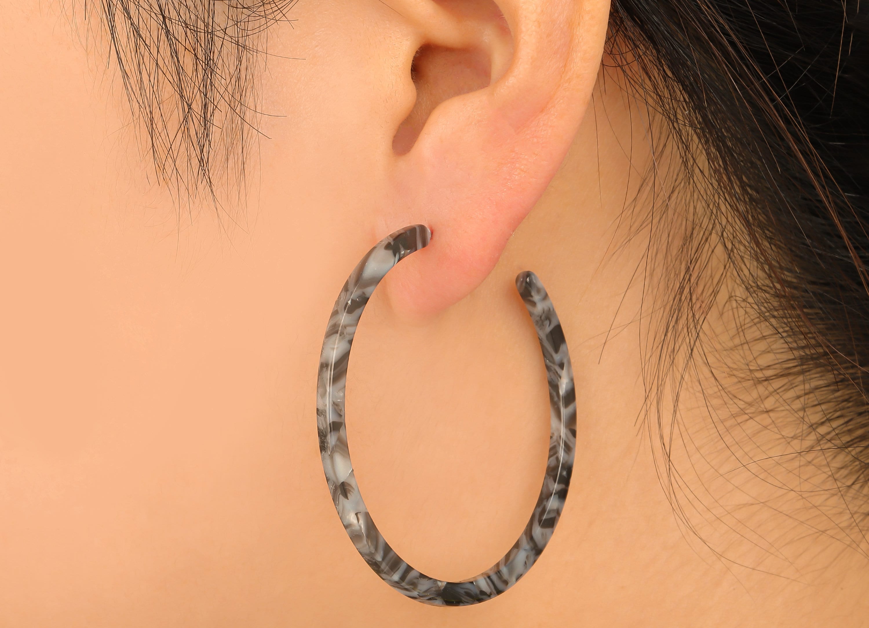 Open Hoop Earrings Stud - 2 inch Hoop Earring - Gray Acetate Round Earring Post - Open Circle - 50x50x2.8mm - AC1172F - DOMEDBAZAAR
