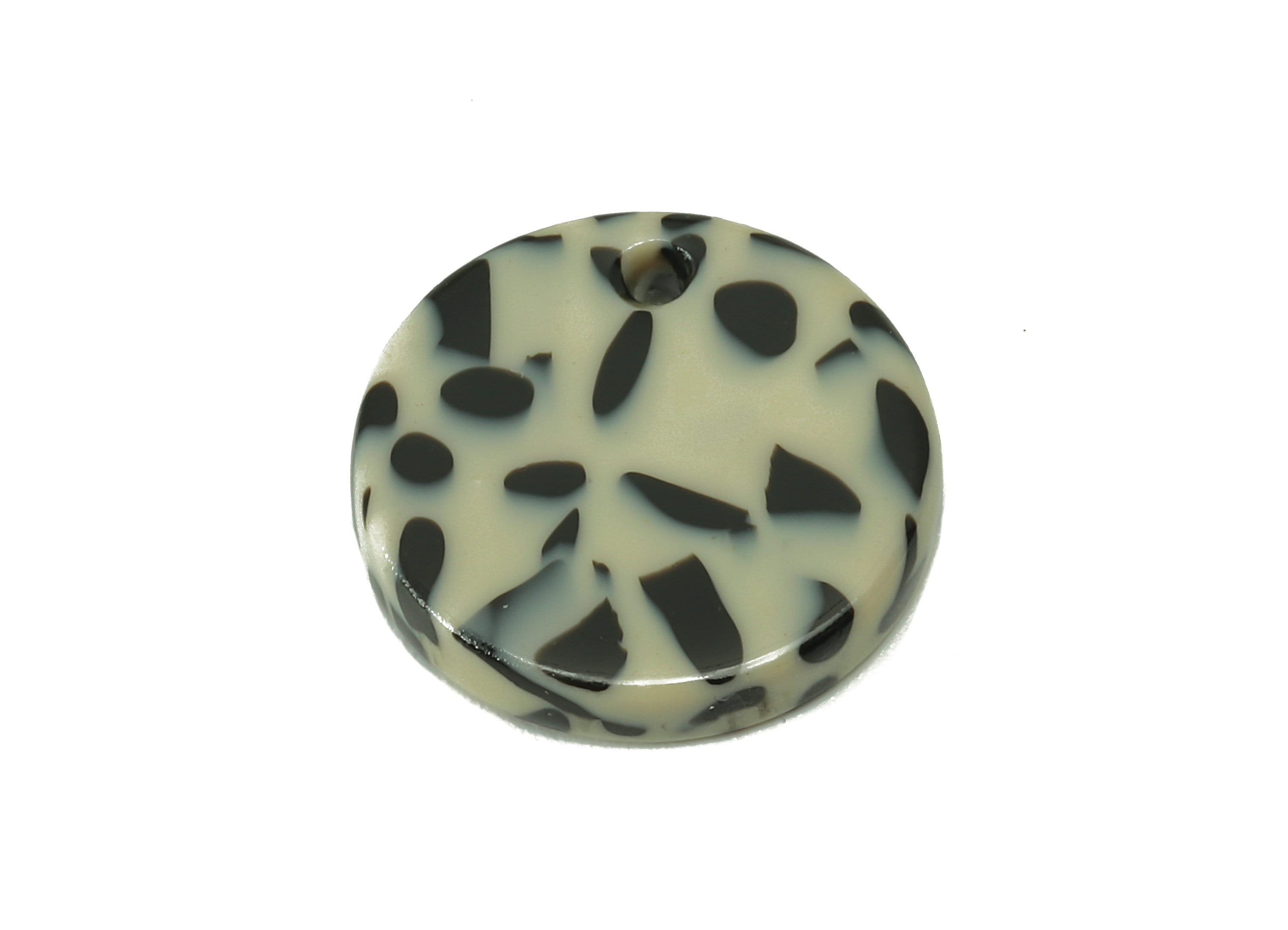 Acetate Acid Coin Earring Charm - Round Black Spots Earring - Circle Pendant With Hole - Color Code: A785 - 15.07x15.06x2.48mm - AC1064-A785 - DOMEDBAZAAR