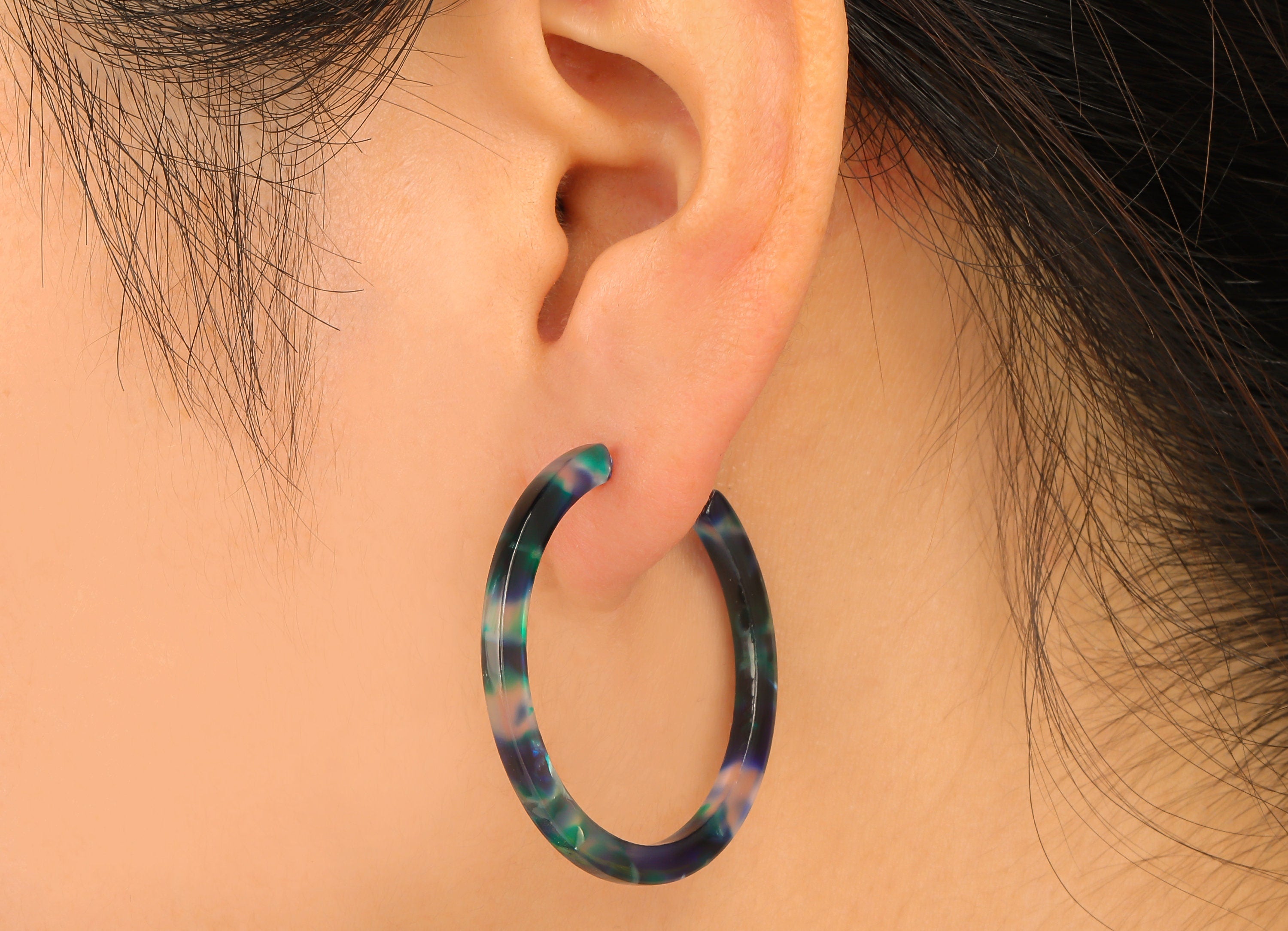 Open Hoop Earrings Stud - 1.5 inch Hoop Earring - Green Acetate Round Earring Post - Color Code: A18 - Open Circle - 38x38x2.7mm - AC1173G - DOMEDBAZAAR