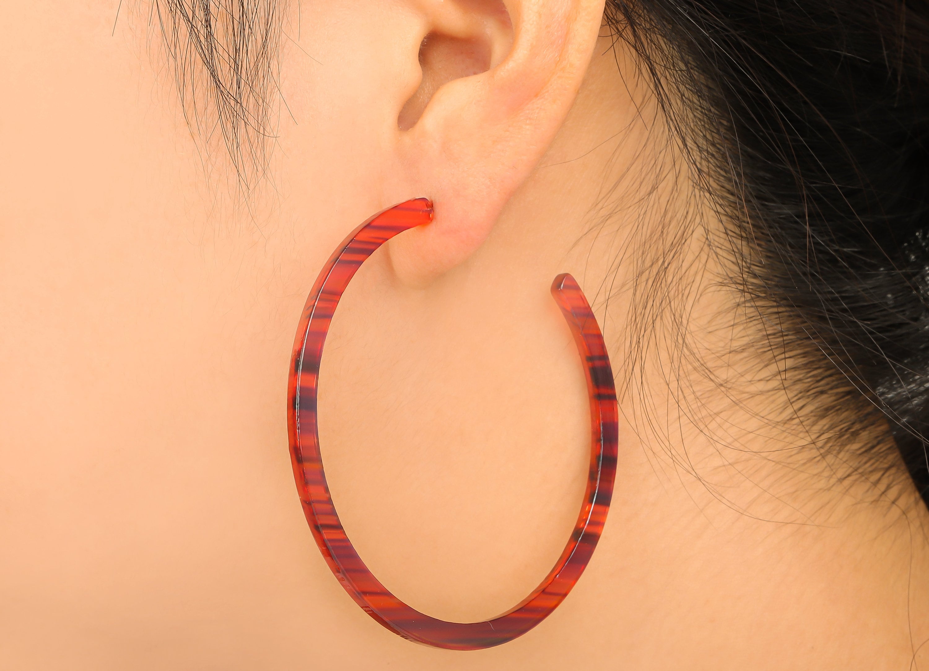Open Hoop Earrings Stud - 2.5 inch Hoop Earring - Acetate Round Earring Post - Color Code: A431 - 66x4x3mm - AC1307-A431 - DOMEDBAZAAR