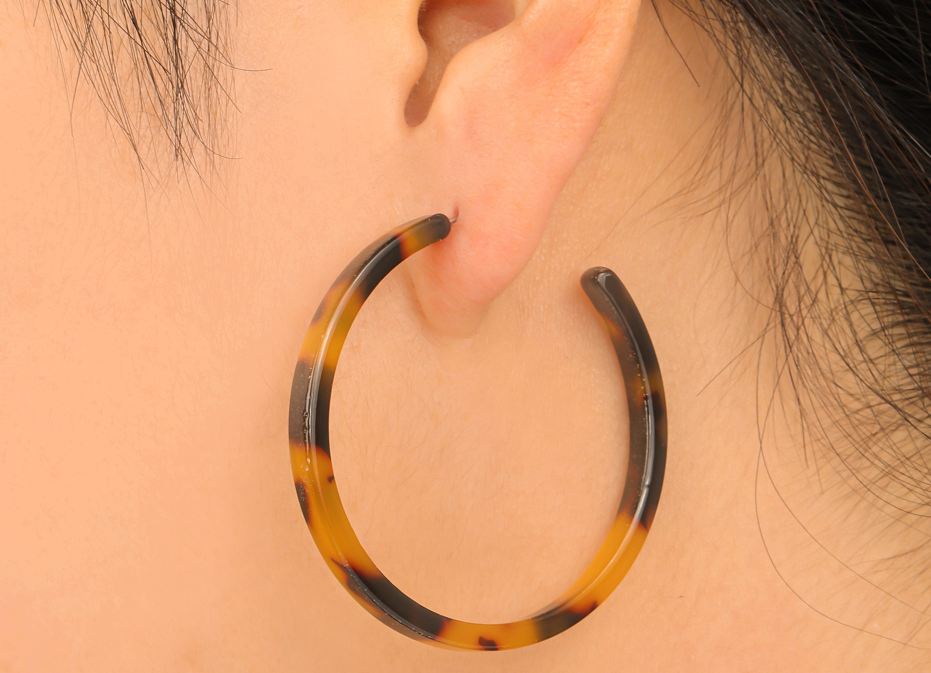 Open Hoop Earrings Stud - 1.9 inch Hoop Earring - Tortoise Shell Acetate Round Earring Post -  Open Circle - 48x48x4mm - AC1341A - DOMEDBAZAAR