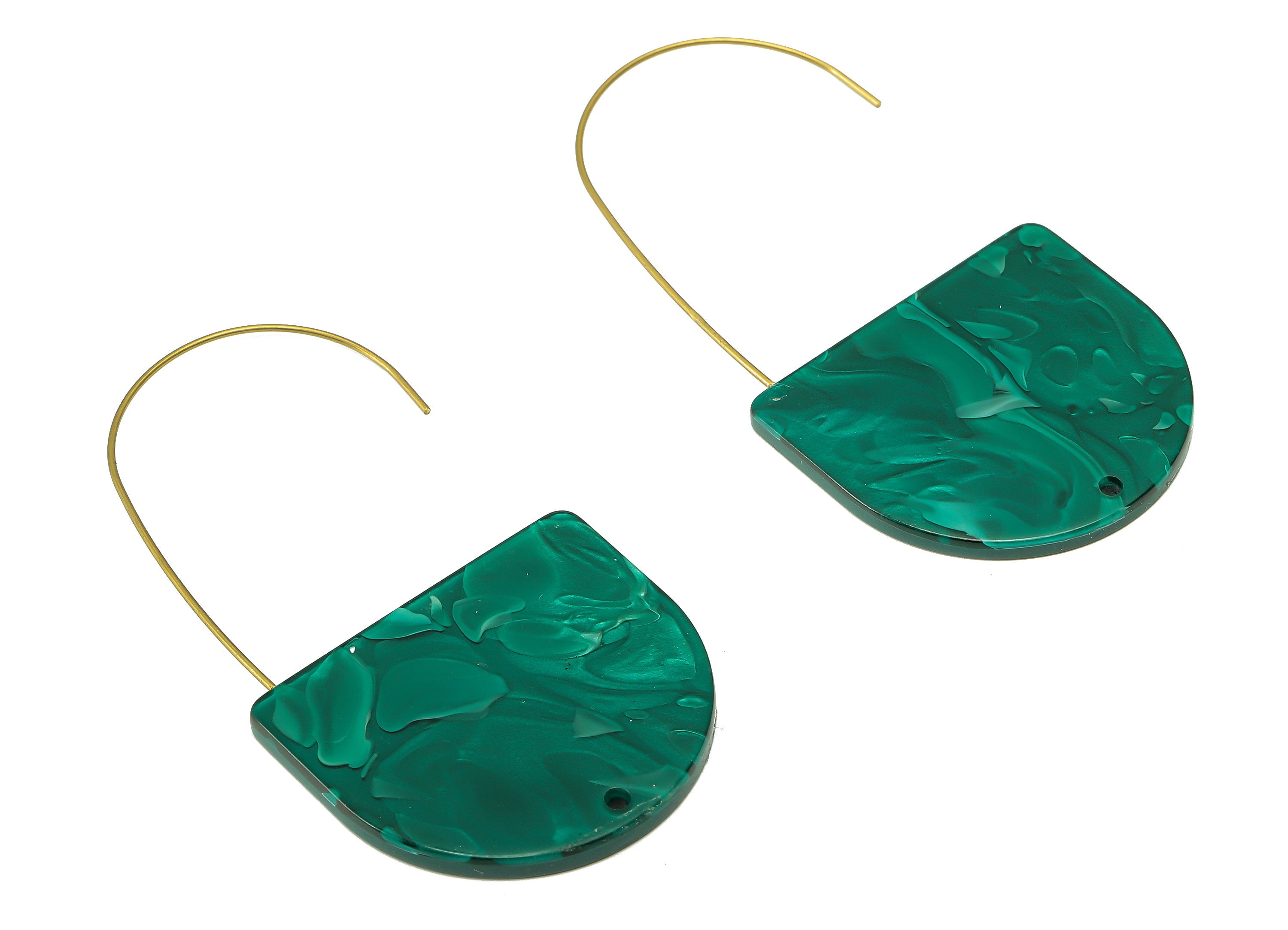 Acrylic Domed Ear Wire Hook - Green D Earring With Hole - Brass Earring Wire Connector - Color Code: A624 - 48.4x33.9x2.5mm - AC2581-A624 - DOMEDBAZAAR