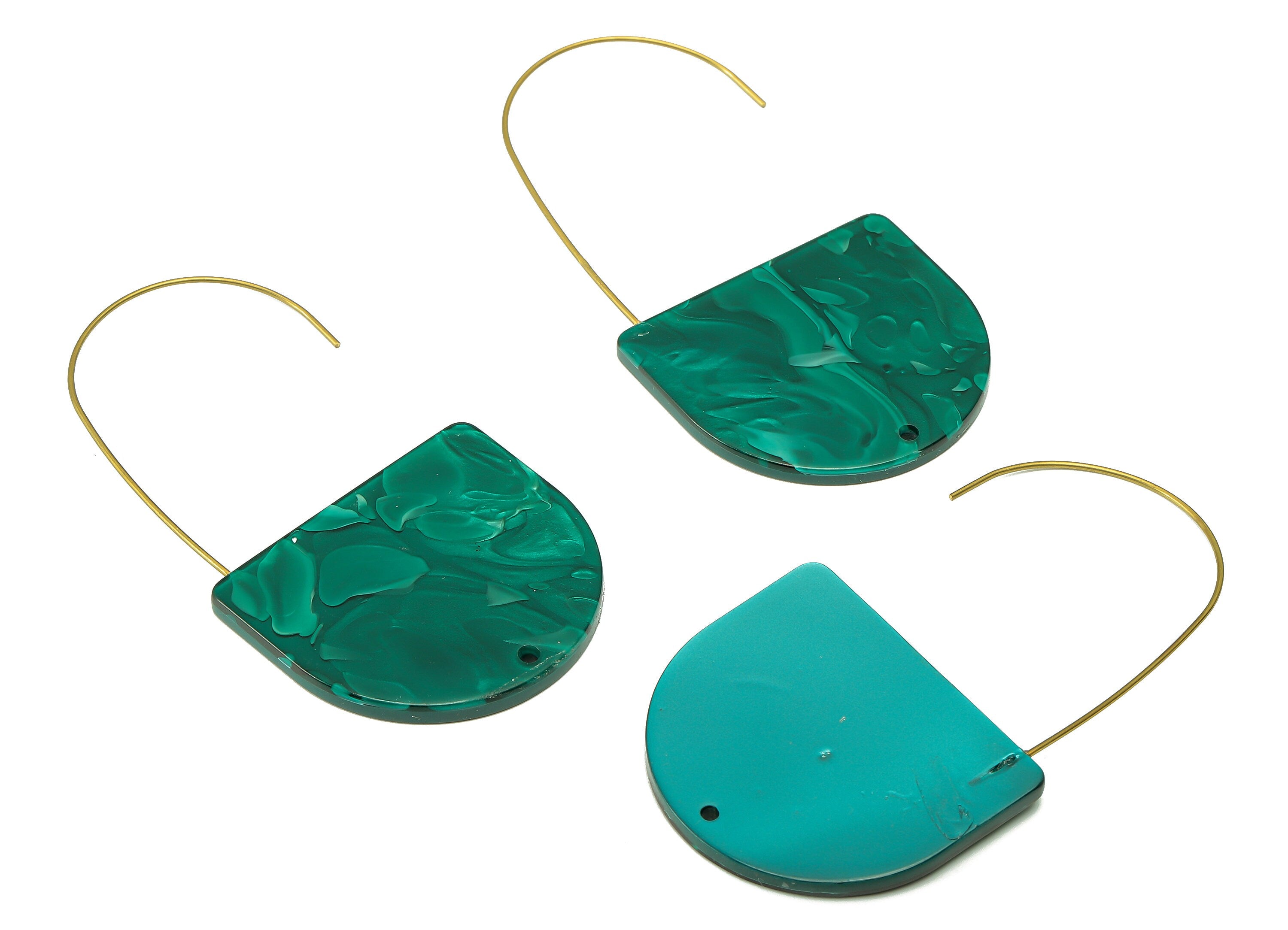 Acrylic Domed Ear Wire Hook - Green D Earring With Hole - Brass Earring Wire Connector - Color Code: A624 - 48.4x33.9x2.5mm - AC2581-A624 - DOMEDBAZAAR