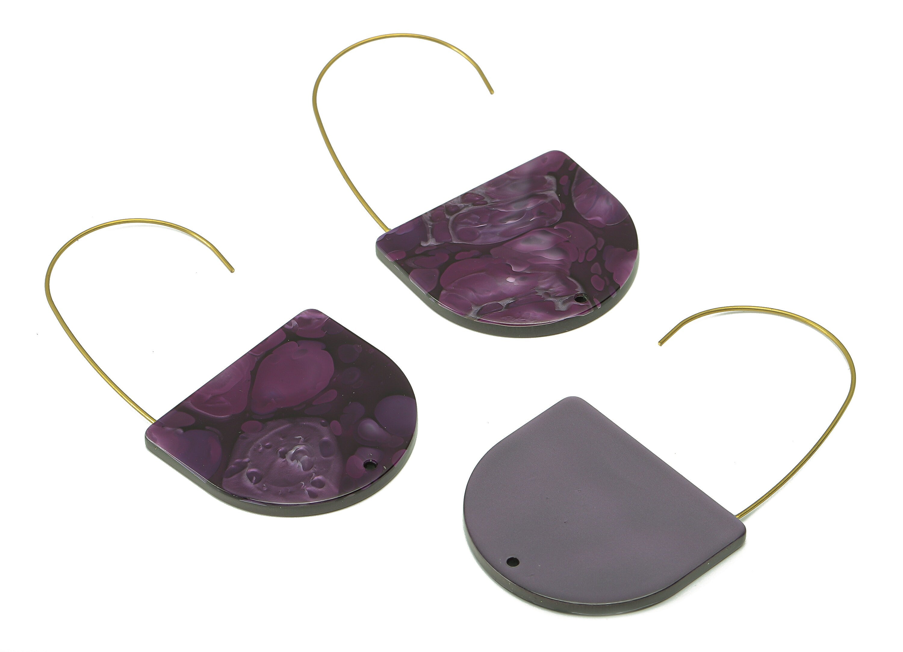 Acrylic Domed Ear Wire Hook - Purple D Earring With Hole - Brass Earring Wire Connector - Color Code: A711 - 34.04x2.62x2.97mm - AC2581-A711 - DOMEDBAZAAR