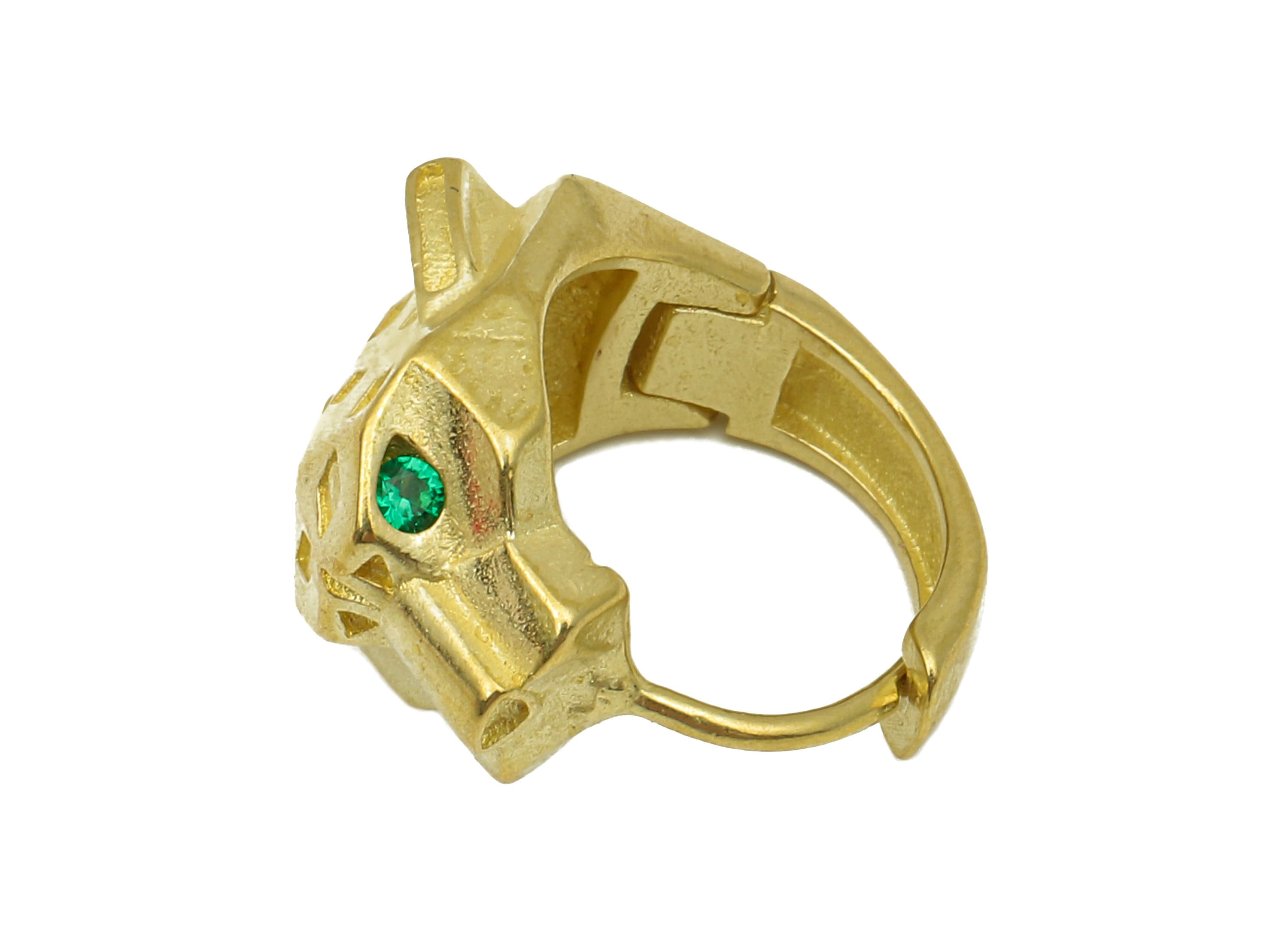 Brass Round Leopard Head Earring Clasp - Raw Brass Hoop Clasp With Green Zircon - Circle Wide Huggie Hoop Earrings - 17.8x17.5x2.4mm -PP8169 - DOMEDBAZAAR