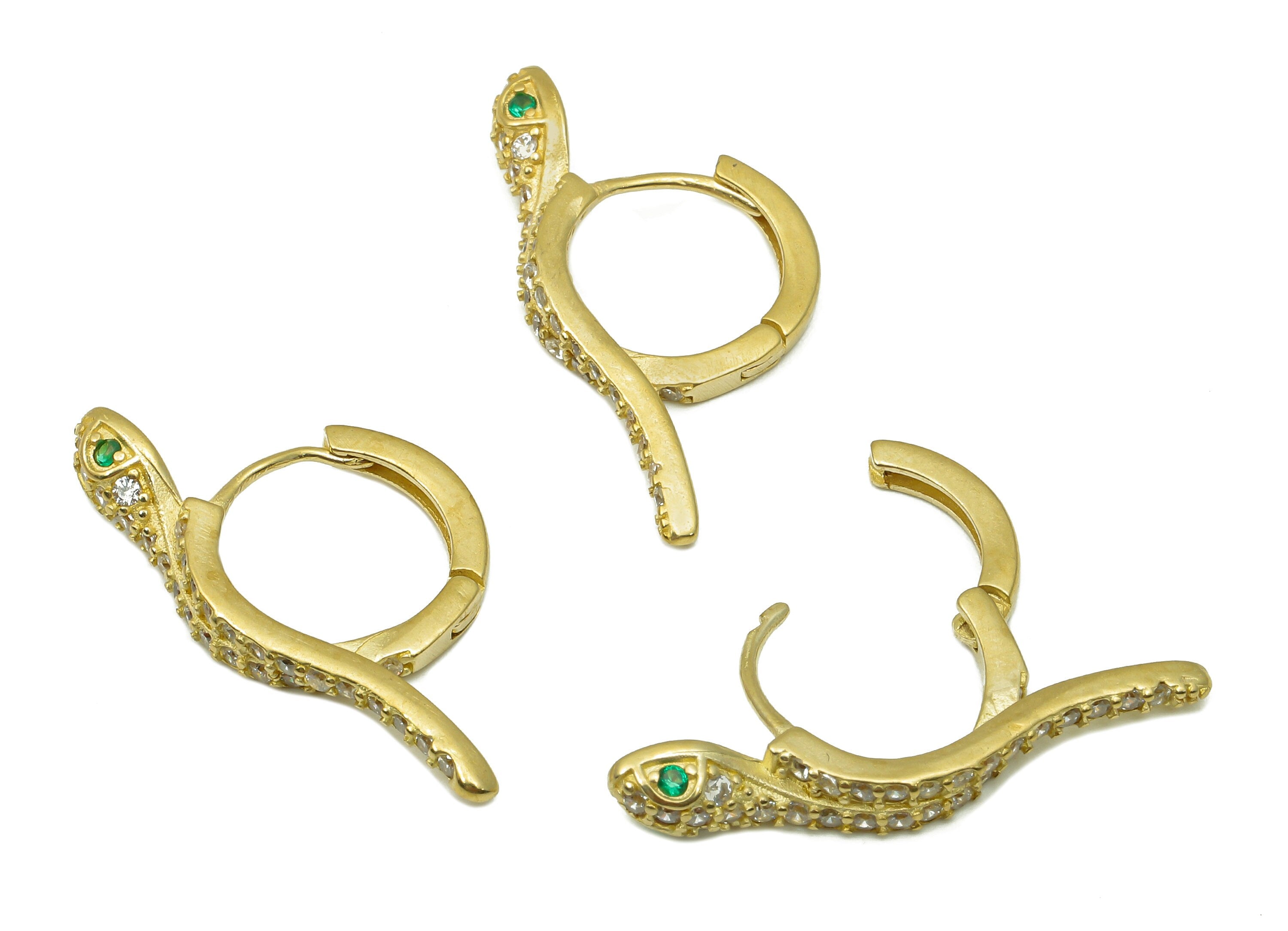 Brass Round Snake Earring Clasp - Raw Brass Hoop Clasp With Zircon - Circle Huggie Hoop Earrings - Snake Clasps - 28.5x14.5x3.3mm - PP8170 - DOMEDBAZAAR