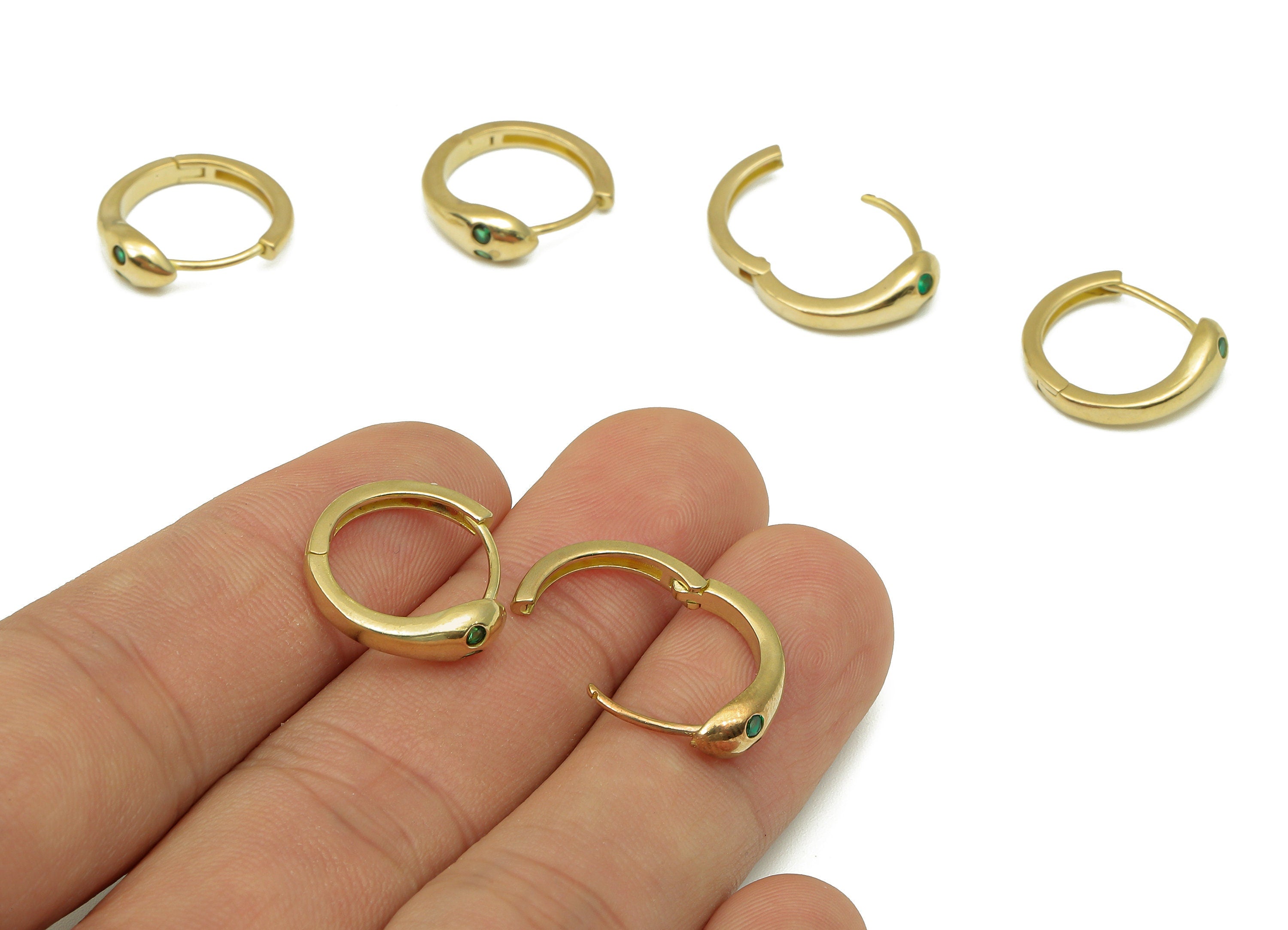 Brass Round Snake Earring Clasp - Raw Brass Hoop Clasp With Zircon - Circle Simple Hoop Earrings - Snake Clasps - 16.6x4.9x2.4mm - PP8171 - DOMEDBAZAAR