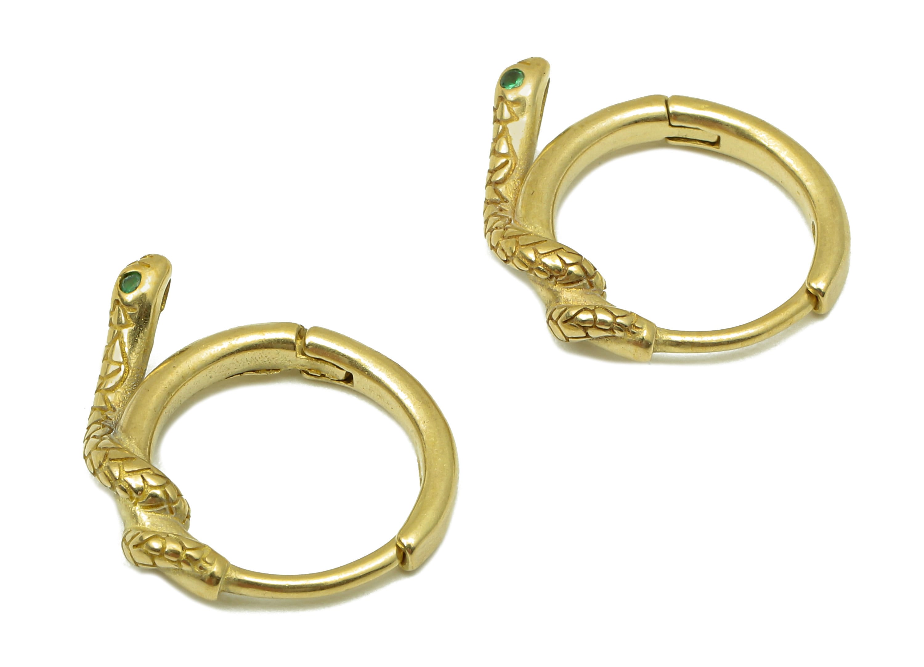 Brass Round Snake Earring Clasp - Raw Brass Hoop Clasp With Zircon - Circle Textured Hoop Earrings - Snake Clasps - 17.6x14.4x2.5mm - PP8172 - DOMEDBAZAAR