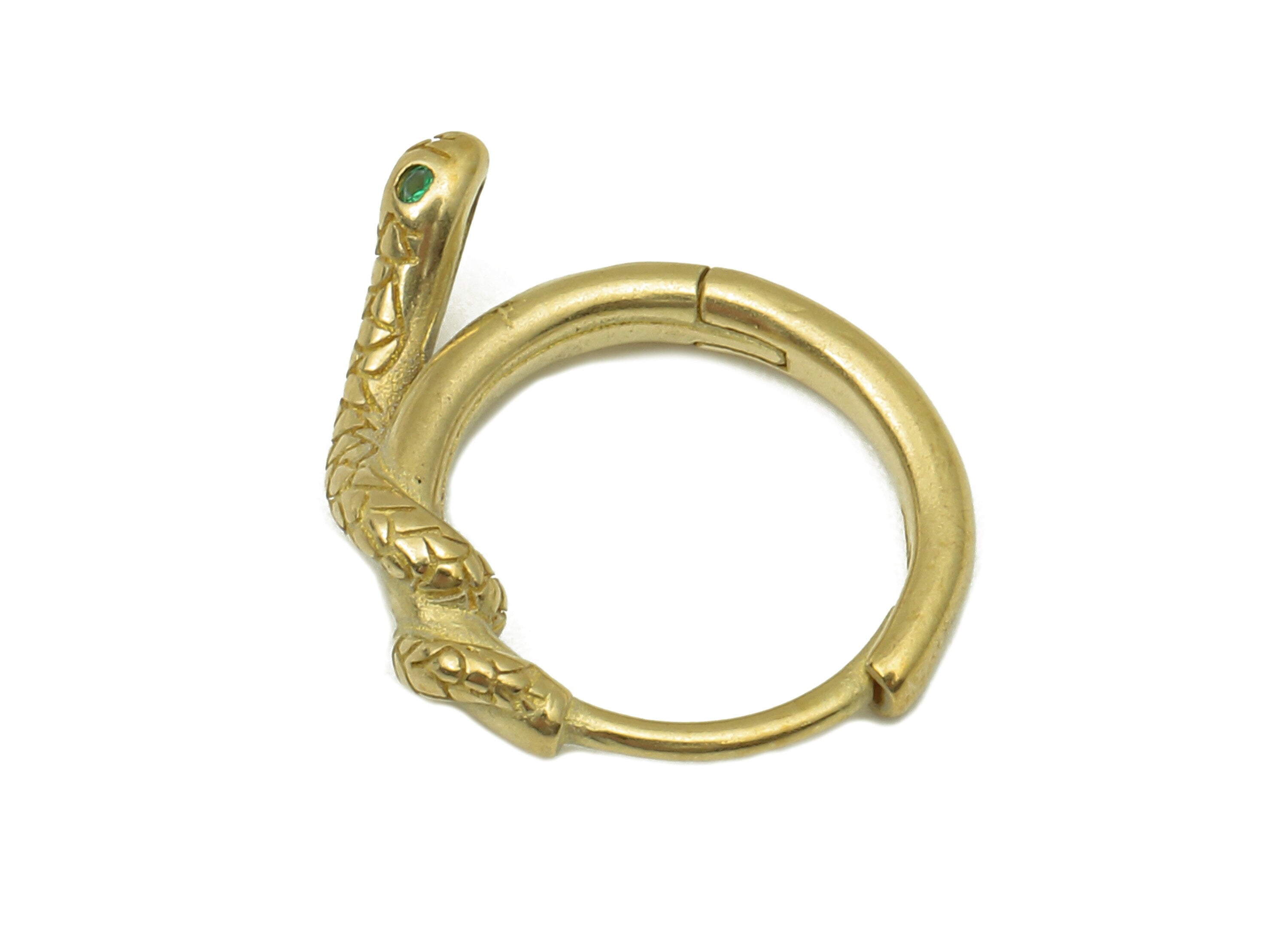 Brass Round Snake Earring Clasp - Raw Brass Hoop Clasp With Zircon - Circle Textured Hoop Earrings - Snake Clasps - 17.6x14.4x2.5mm - PP8172 - DOMEDBAZAAR