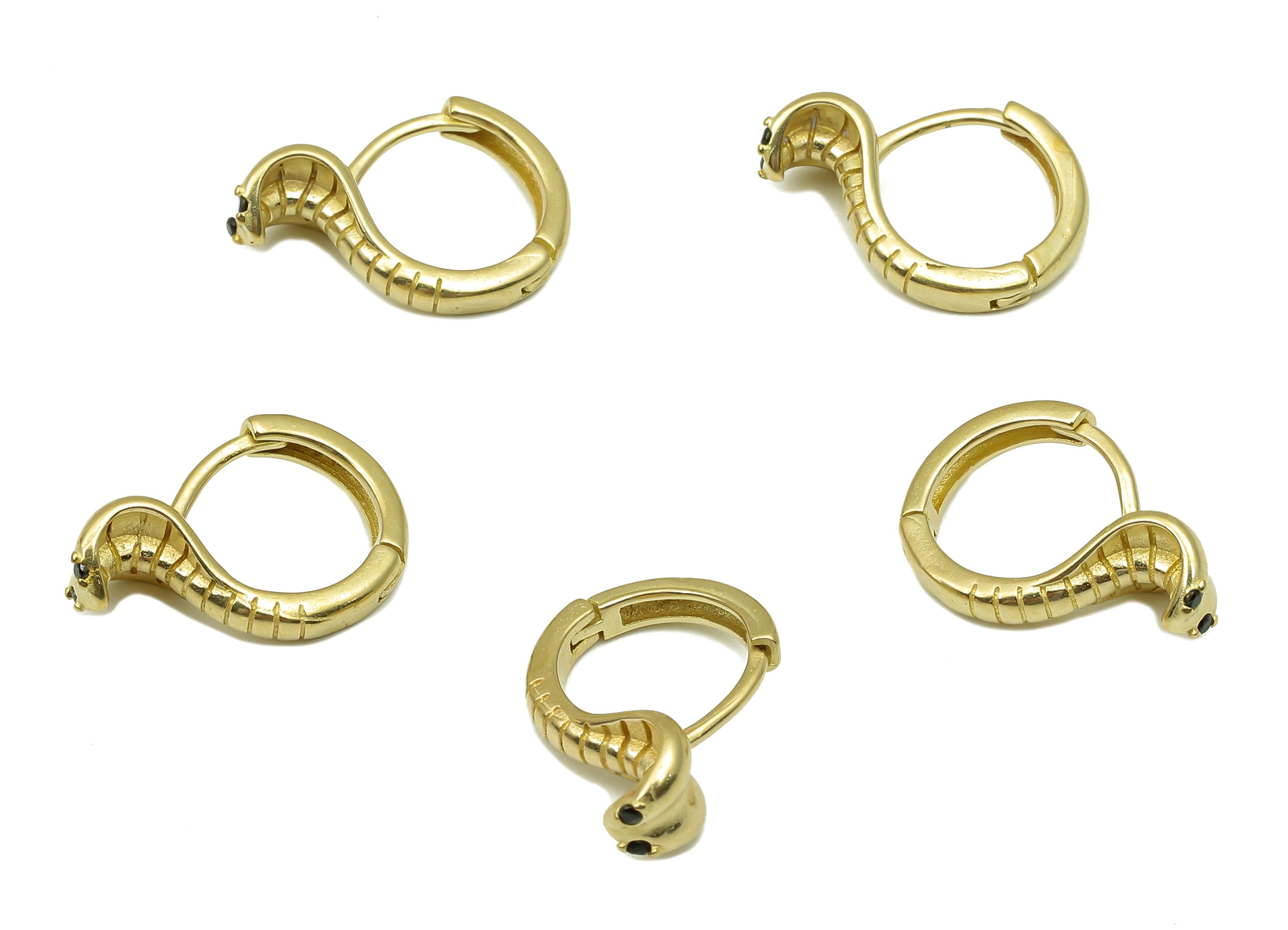 Brass Round Snake Earring Clasp - Raw Brass Cobra Hoop Clasps - Circle Hoop Earrings With Zircon - Snake Clasp - 16.3x12.2x1.7mm - PP8173 - DOMEDBAZAAR