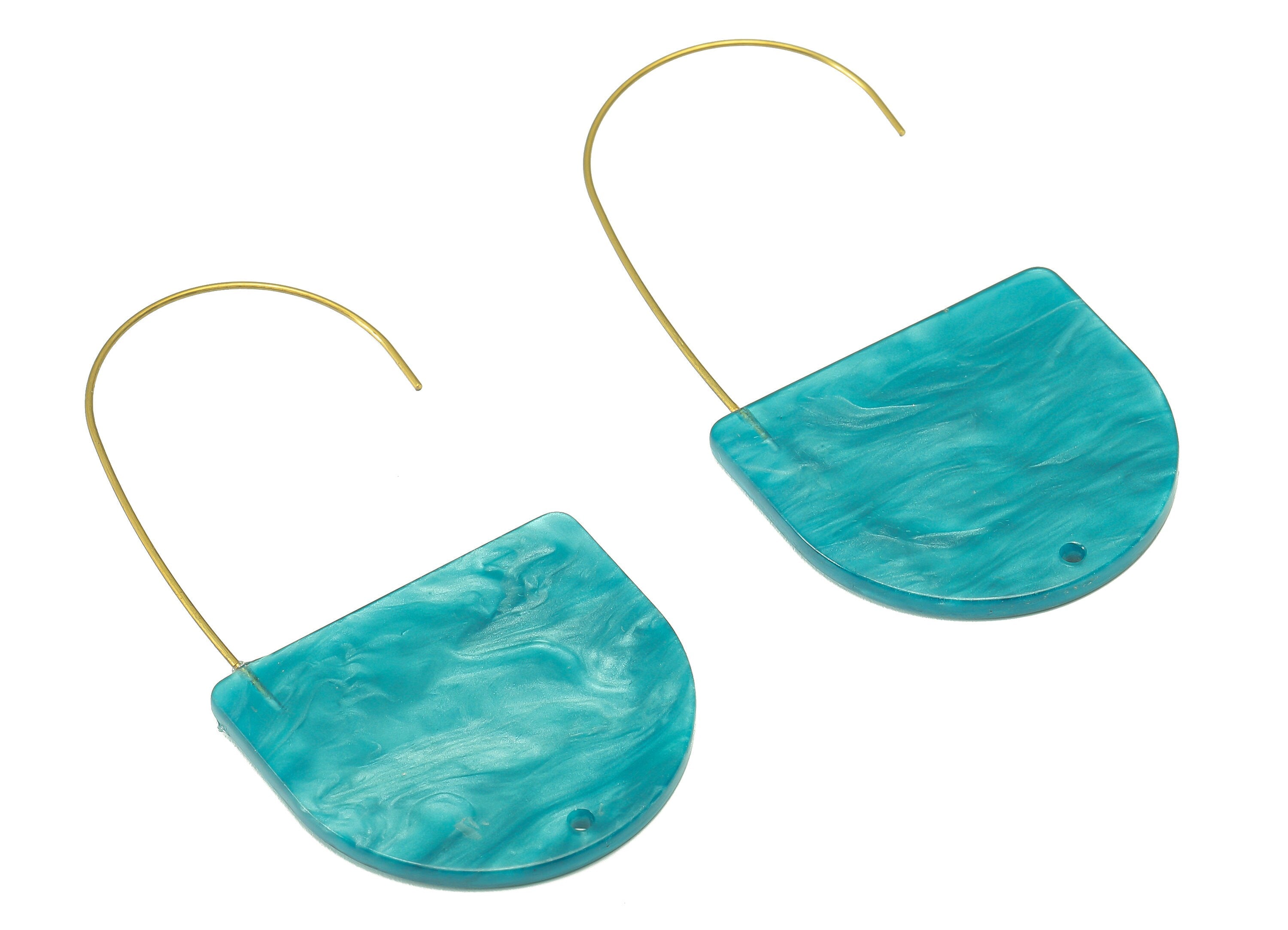 Acrylic Domed Ear Wire Hook - Blue D Earring With Hole - Brass Earring Wire Connector - Color Code: A794 - 48.38x34.02x2.39mm - AC2581-A794 - DOMEDBAZAAR