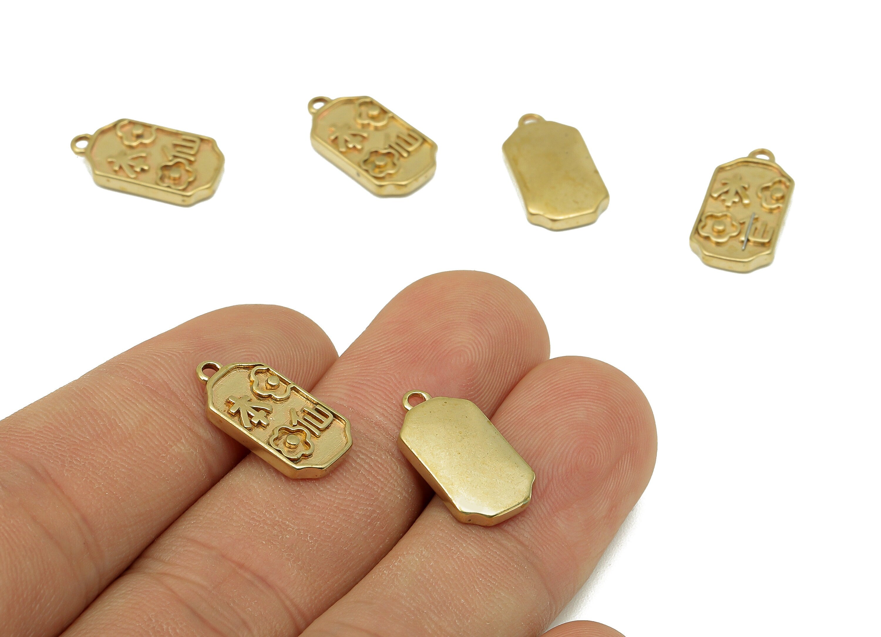 Brass Rectangle Flower Earring Charm - Raw Brass Word Thick Earring -  Rectangle Pendant With Loop - Necklace Charm -  17x9x2.3mm - PP8178 - DOMEDBAZAAR