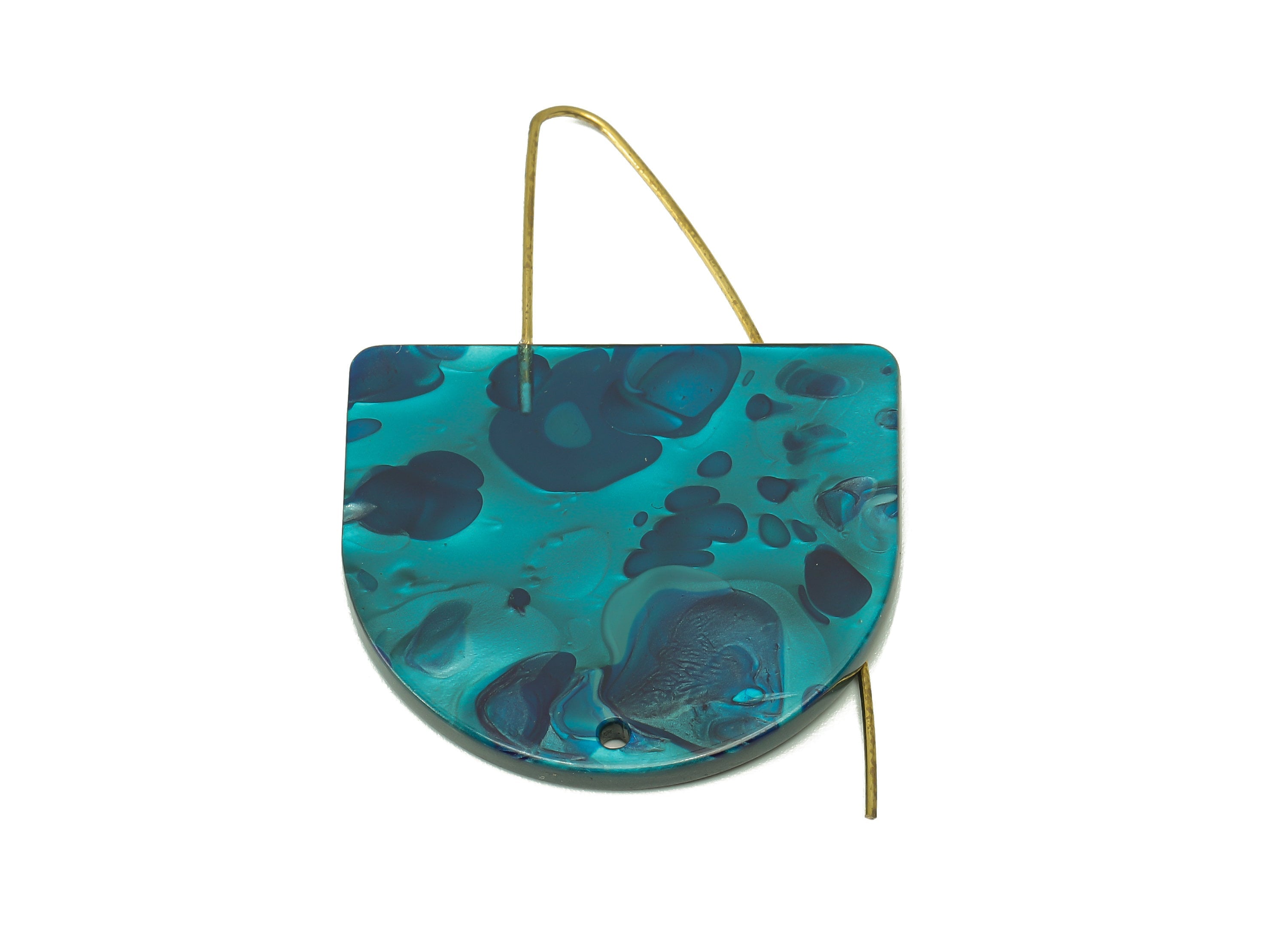 Domed Ear Wire Hook - Acrylic Dark Blue D Earring With Hole - Brass Earring Wire Connector - Color Code: A631 - 66x33.95x2.1mm - AC2582-A631 - DOMEDBAZAAR