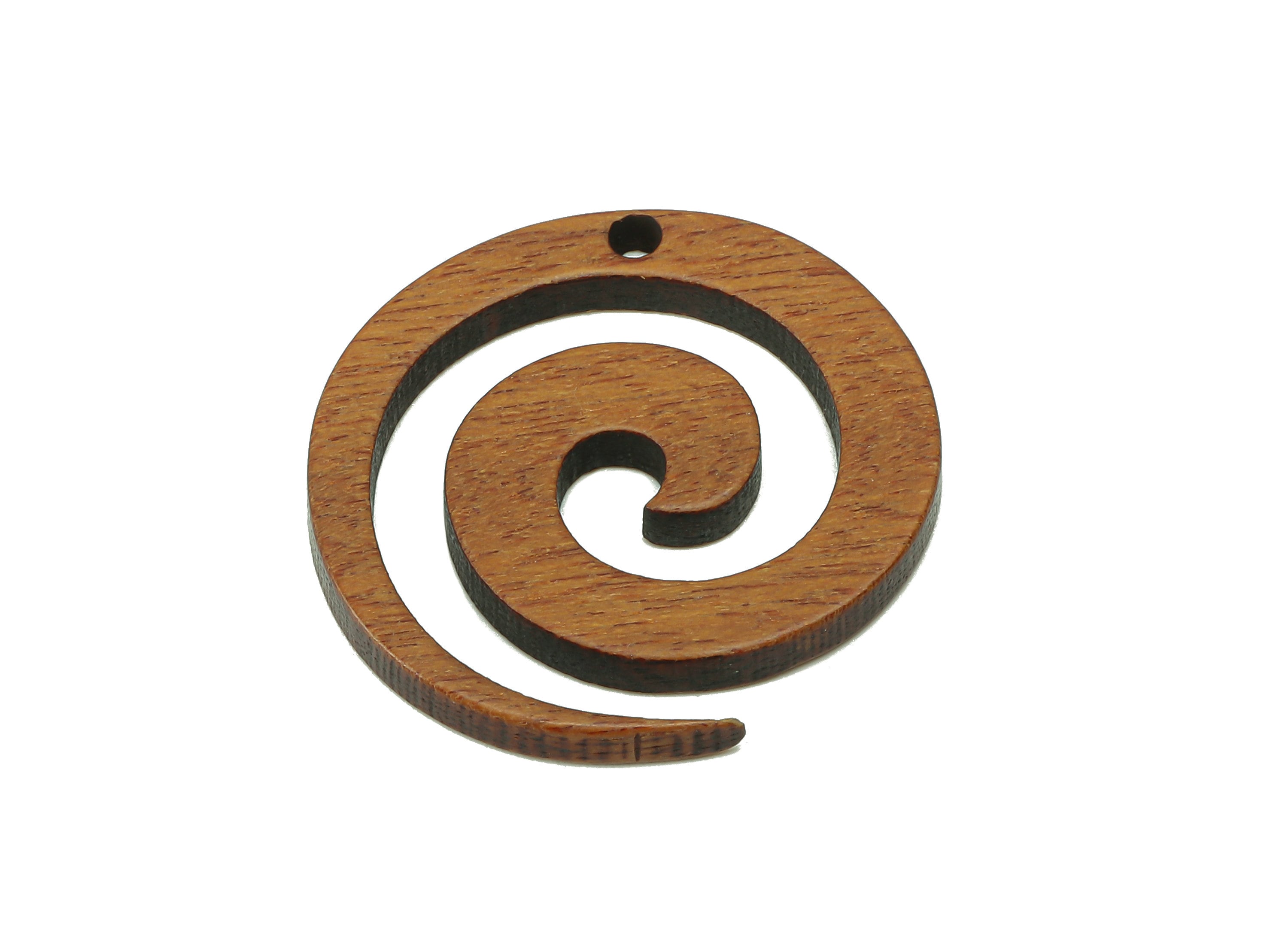 Mahogany Wood Spiral Charm - Coffee Color Circular Earring - Swirl Hollow Pendant With Hole - For Necklace - 25.1x24.9x2.3mm - BB1304 - DOMEDBAZAAR