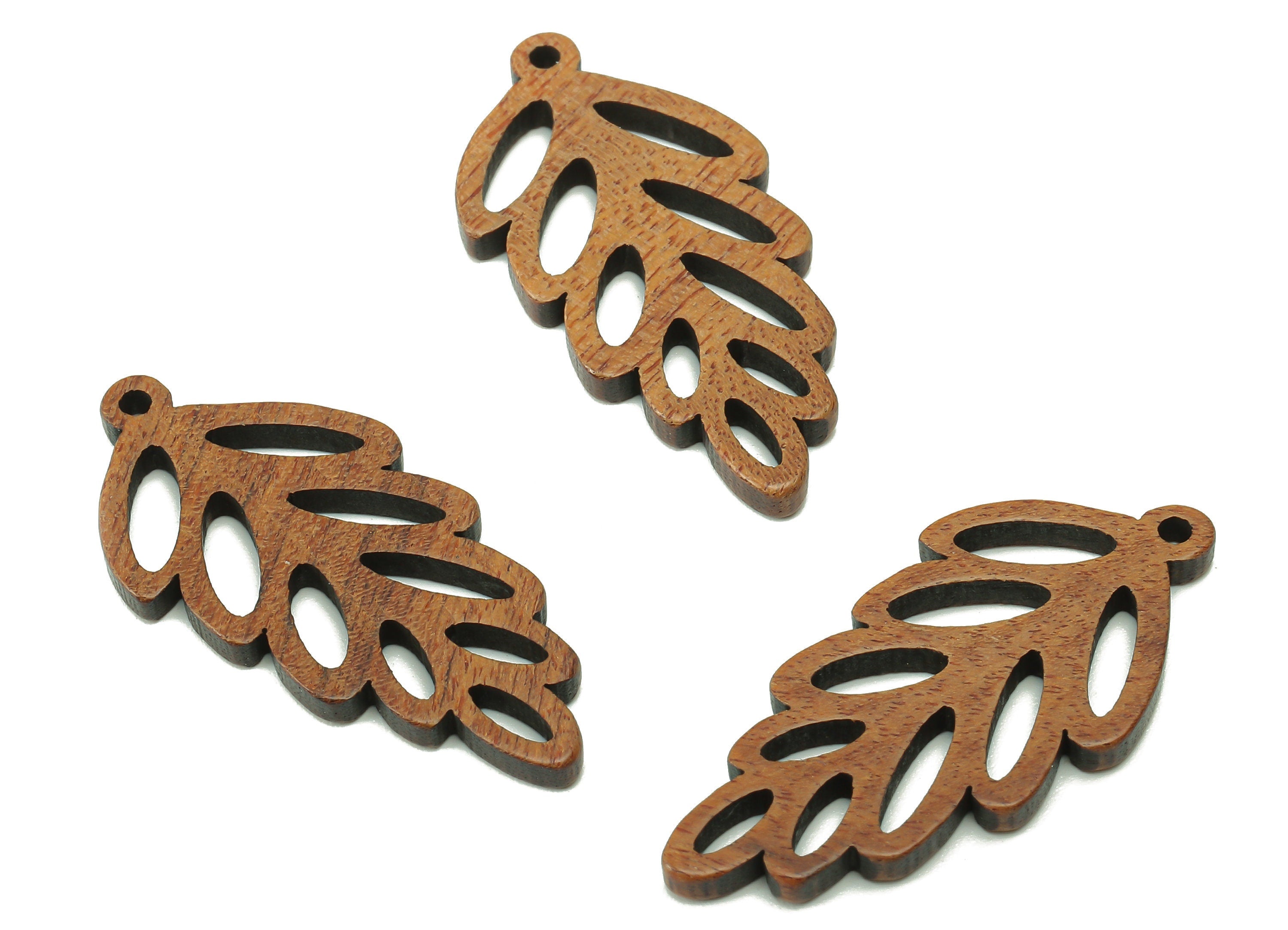 Mahogany Wood Leaf Earring Charm - Coffee Color Leaves Earring - Hollow Pendant With Loop - Charm For Necklace - 34.8x16.7x2.5mm - BB1306 - DOMEDBAZAAR