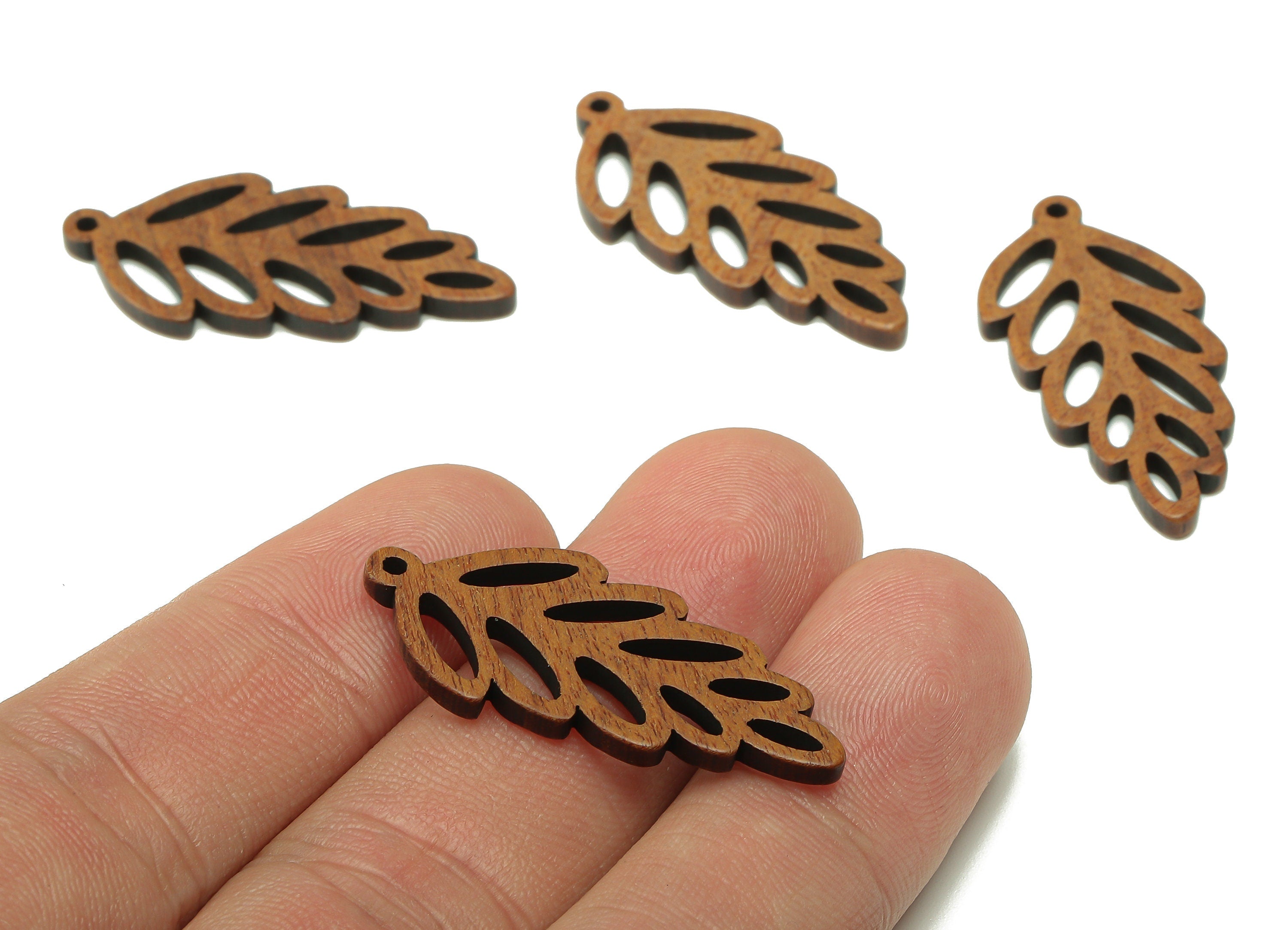 Mahogany Wood Leaf Earring Charm - Coffee Color Leaves Earring - Hollow Pendant With Loop - Charm For Necklace - 34.8x16.7x2.5mm - BB1306 - DOMEDBAZAAR