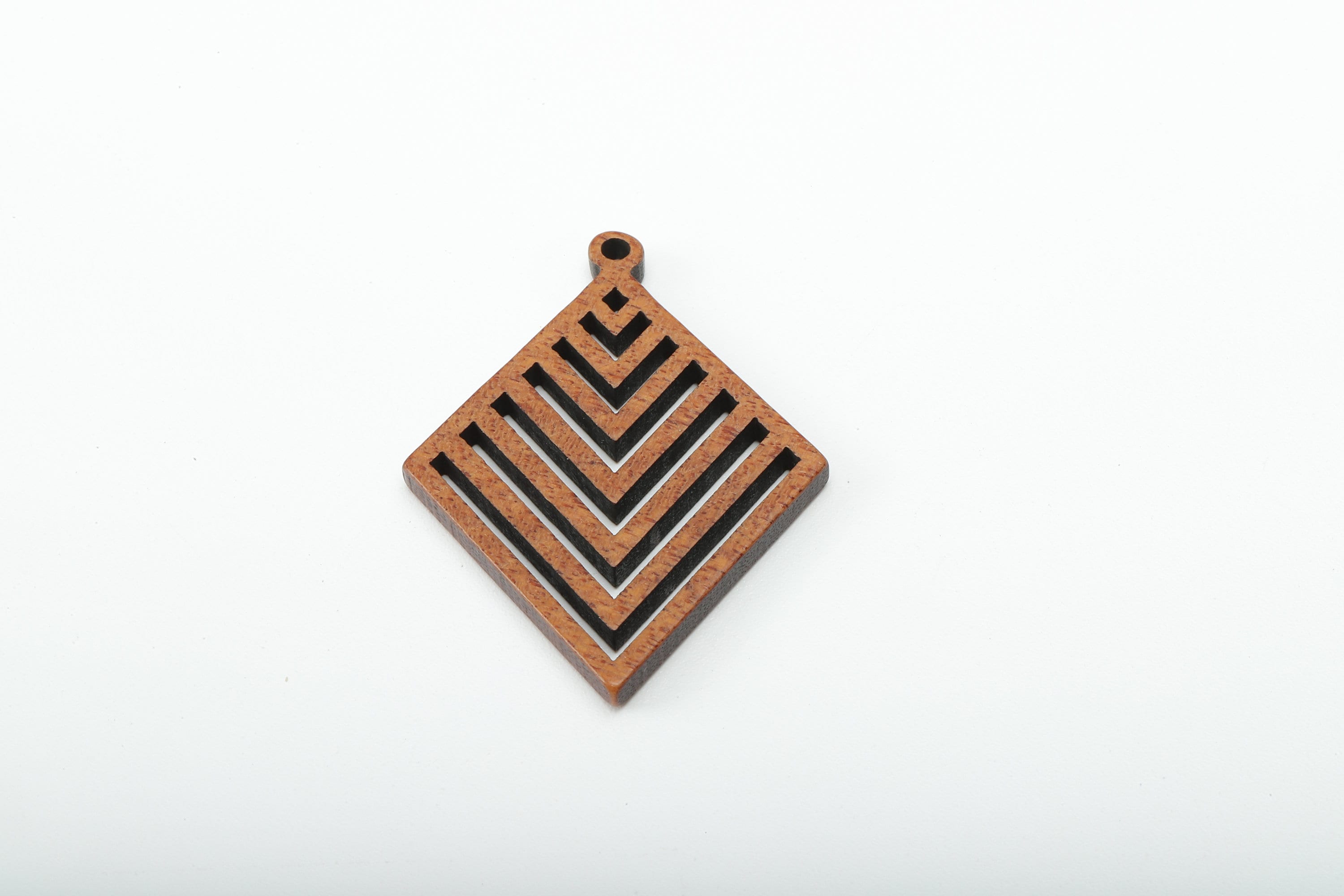 Mahogany Wood Diamond Earring Charm - Coffee Color Rhombus Earring - Hollow Pendant With Loop - Charm For Necklace - 34x25.2x2.4mm - BB1307 - DOMEDBAZAAR