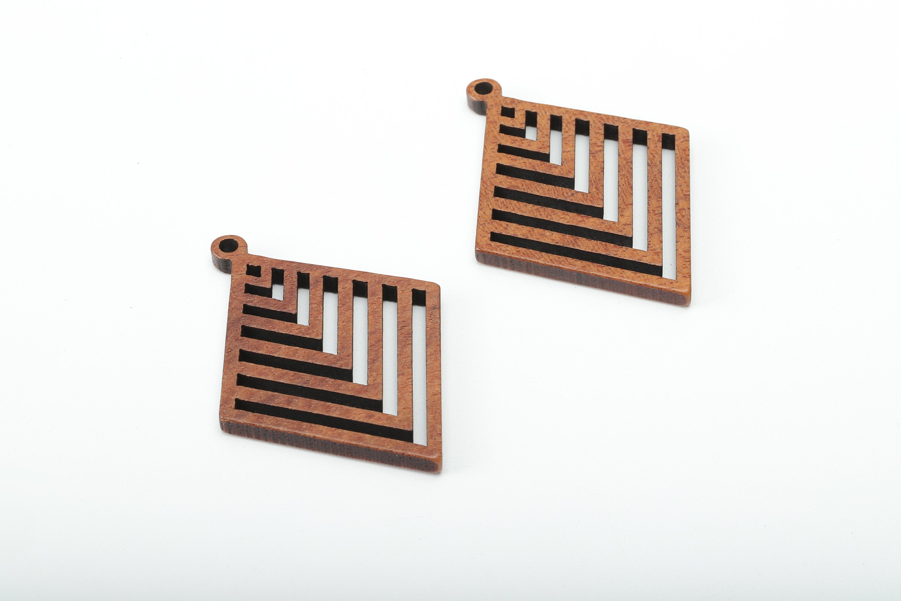 Mahogany Wood Diamond Earring Charm - Coffee Color Rhombus Earring - Hollow Pendant With Loop - Charm For Necklace - 34x25.2x2.4mm - BB1307 - DOMEDBAZAAR