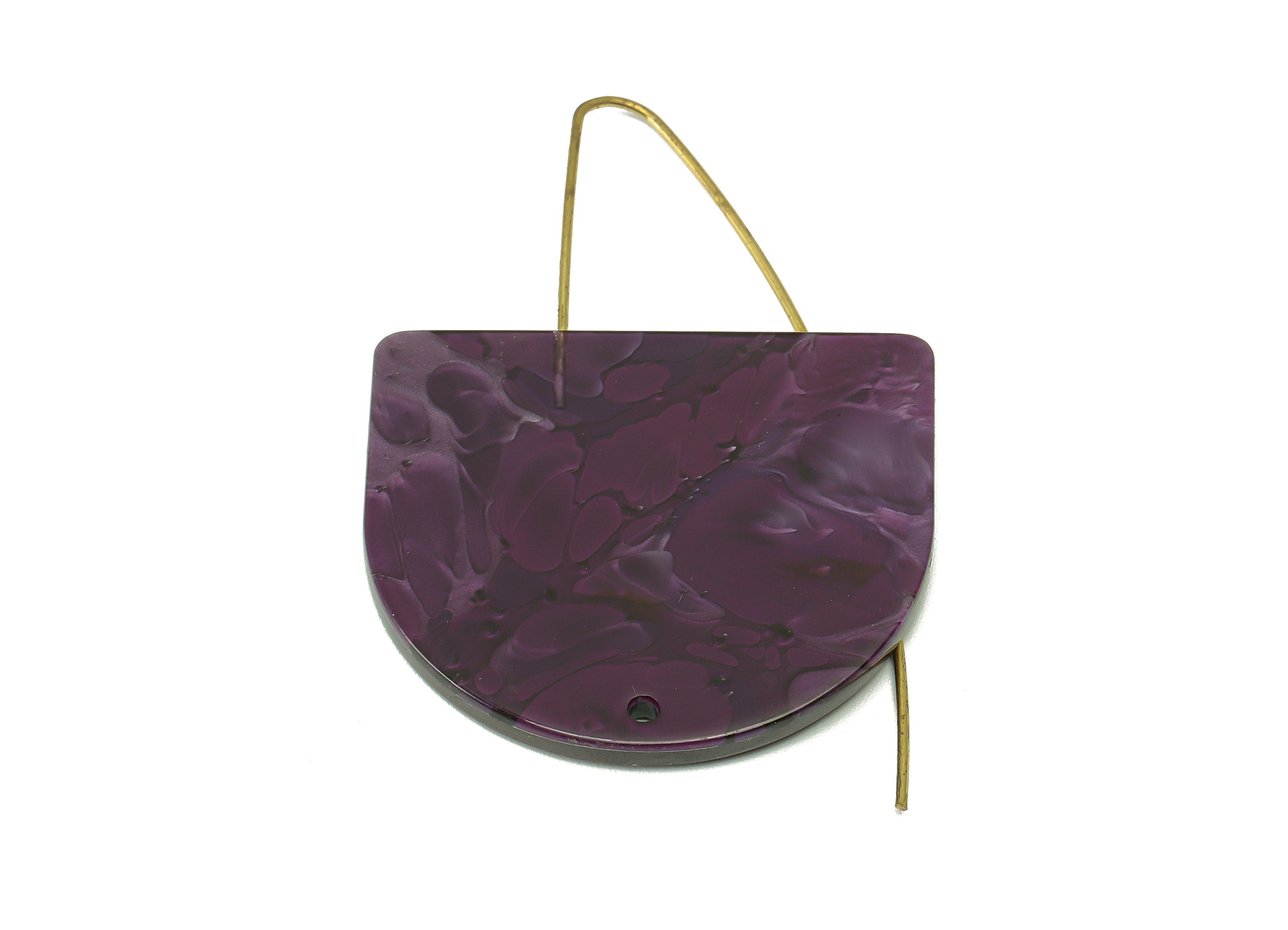 Acrylic Domed Ear Wire Hook - Purple D Earring With Hole - Brass Earring Wire Connector - Color Code: A711 - 64.88x34.1x2.46mm - AC2582-A711 - DOMEDBAZAAR