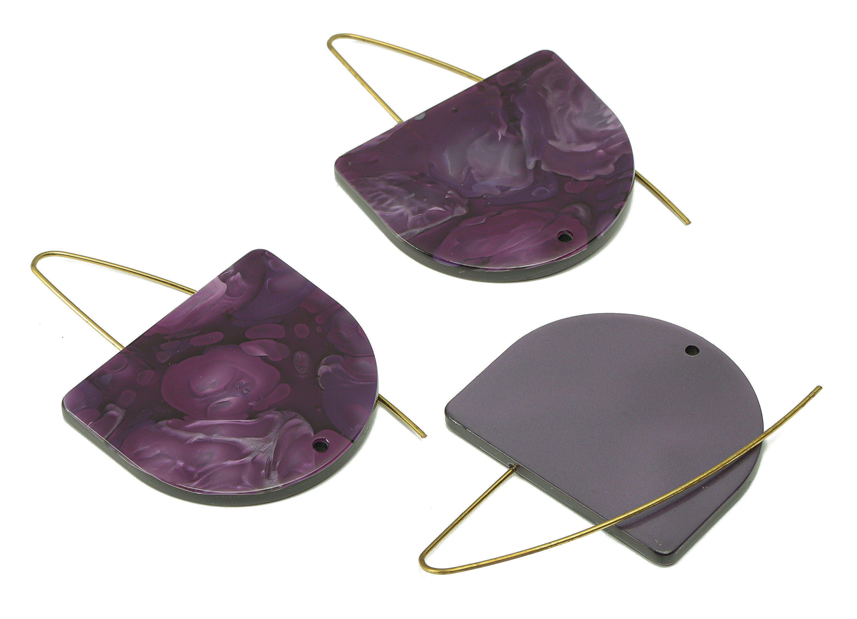 Acrylic Domed Ear Wire Hook - Purple D Earring With Hole - Brass Earring Wire Connector - Color Code: A711 - 64.88x34.1x2.46mm - AC2582-A711 - DOMEDBAZAAR