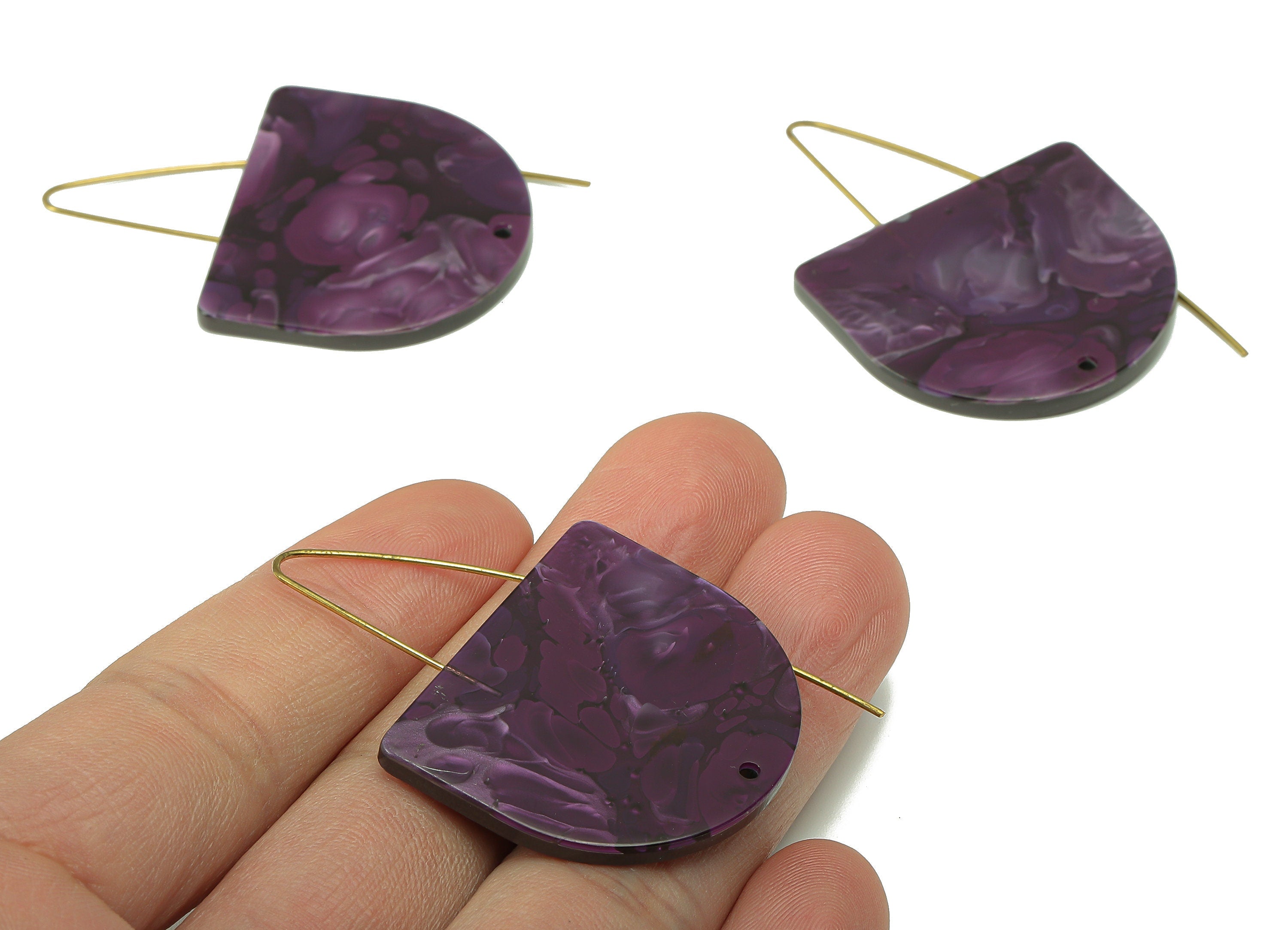 Acrylic Domed Ear Wire Hook - Purple D Earring With Hole - Brass Earring Wire Connector - Color Code: A711 - 64.88x34.1x2.46mm - AC2582-A711 - DOMEDBAZAAR