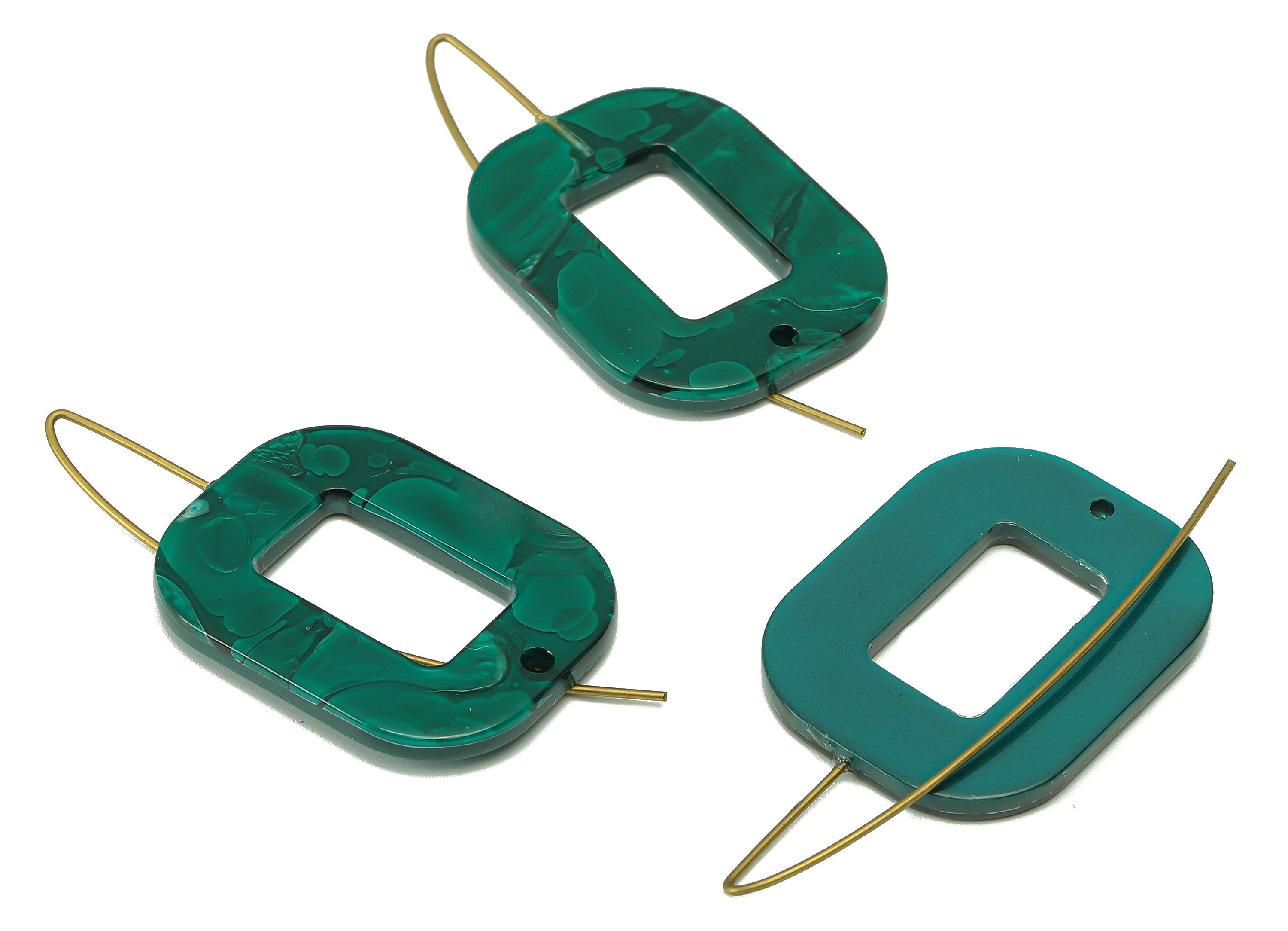 Acrylic Oval Rectangle Ear Wire Hook - Hollow Earring With Hole - Brass Earring Wire Connector - Color Code: A624 - 45x26x3mm - AC2583-A624 - DOMEDBAZAAR