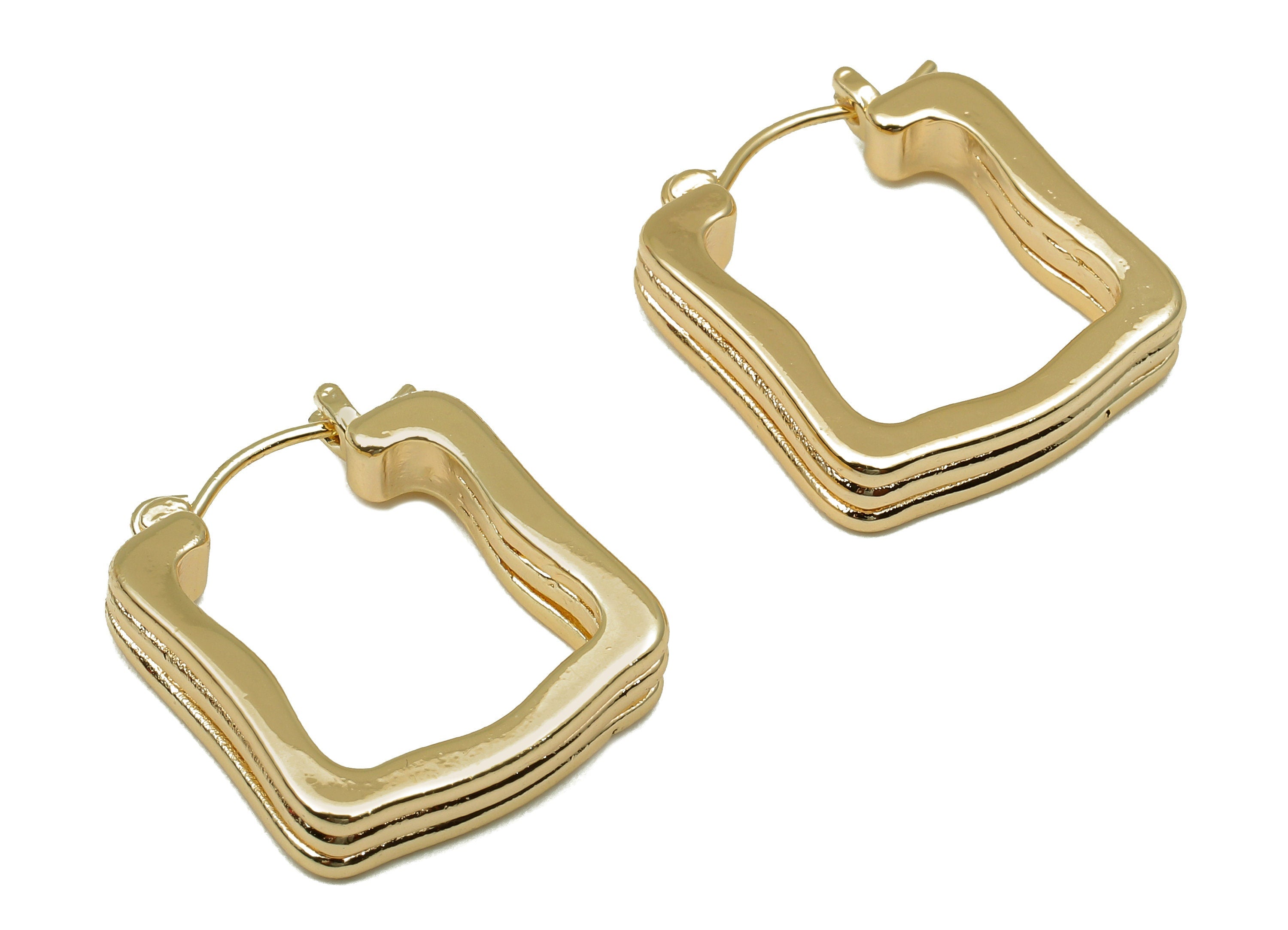 Brass Rectangle Earrings Clasps - Gold Thick Clasp Earring - Rectangle Hoop Clasp - 18K Real Gold Plating - 21.2x18.3x2.5mm - RGP5764 - DOMEDBAZAAR