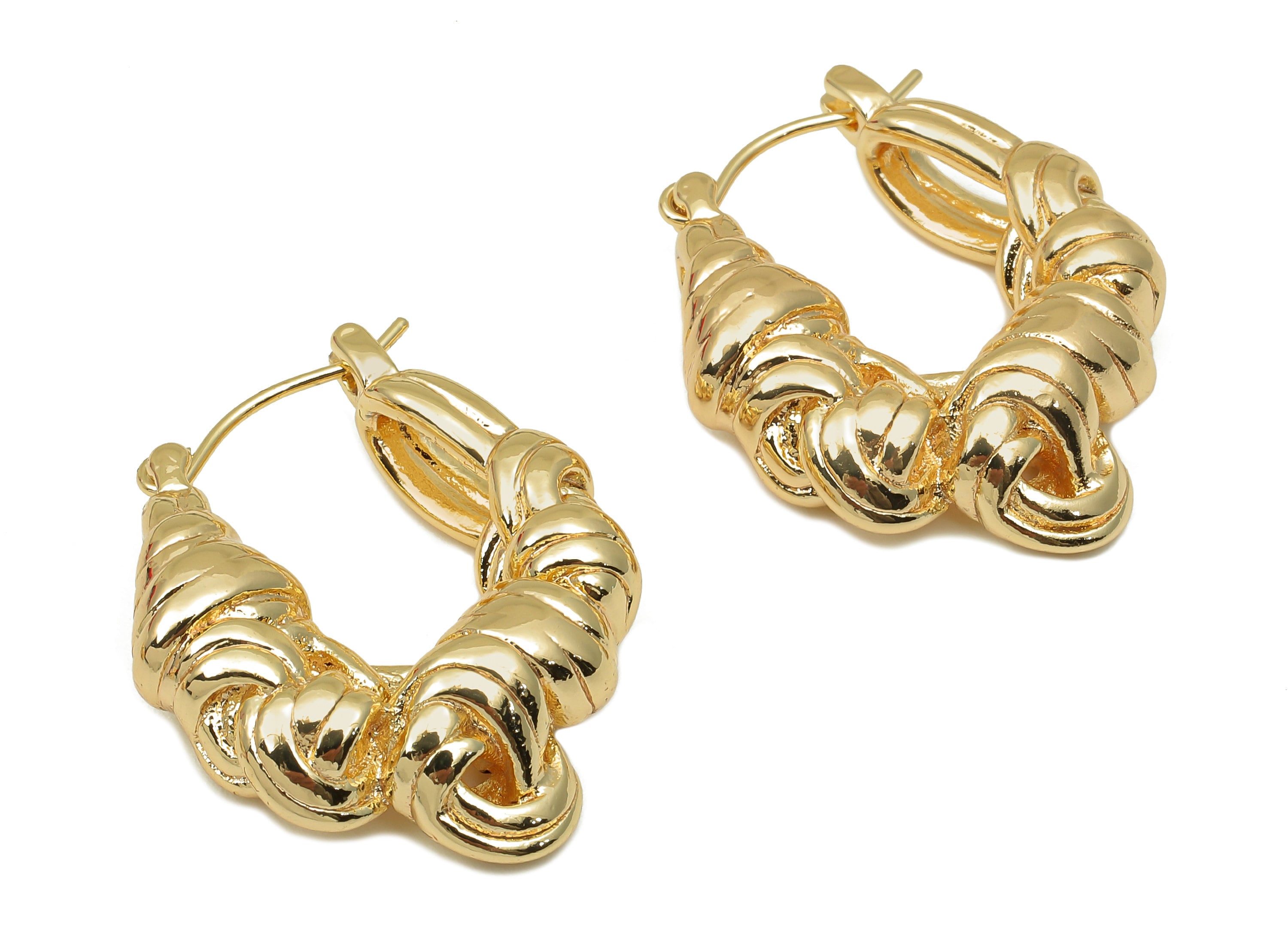 Brass Knot Huggie Earrings Clasps - Gold Thick Twisted Earring Hoop - Knot Hoop Clasp - 18K Real Gold Plating - 27x23.2x6.4mm - RGP5765 - DOMEDBAZAAR