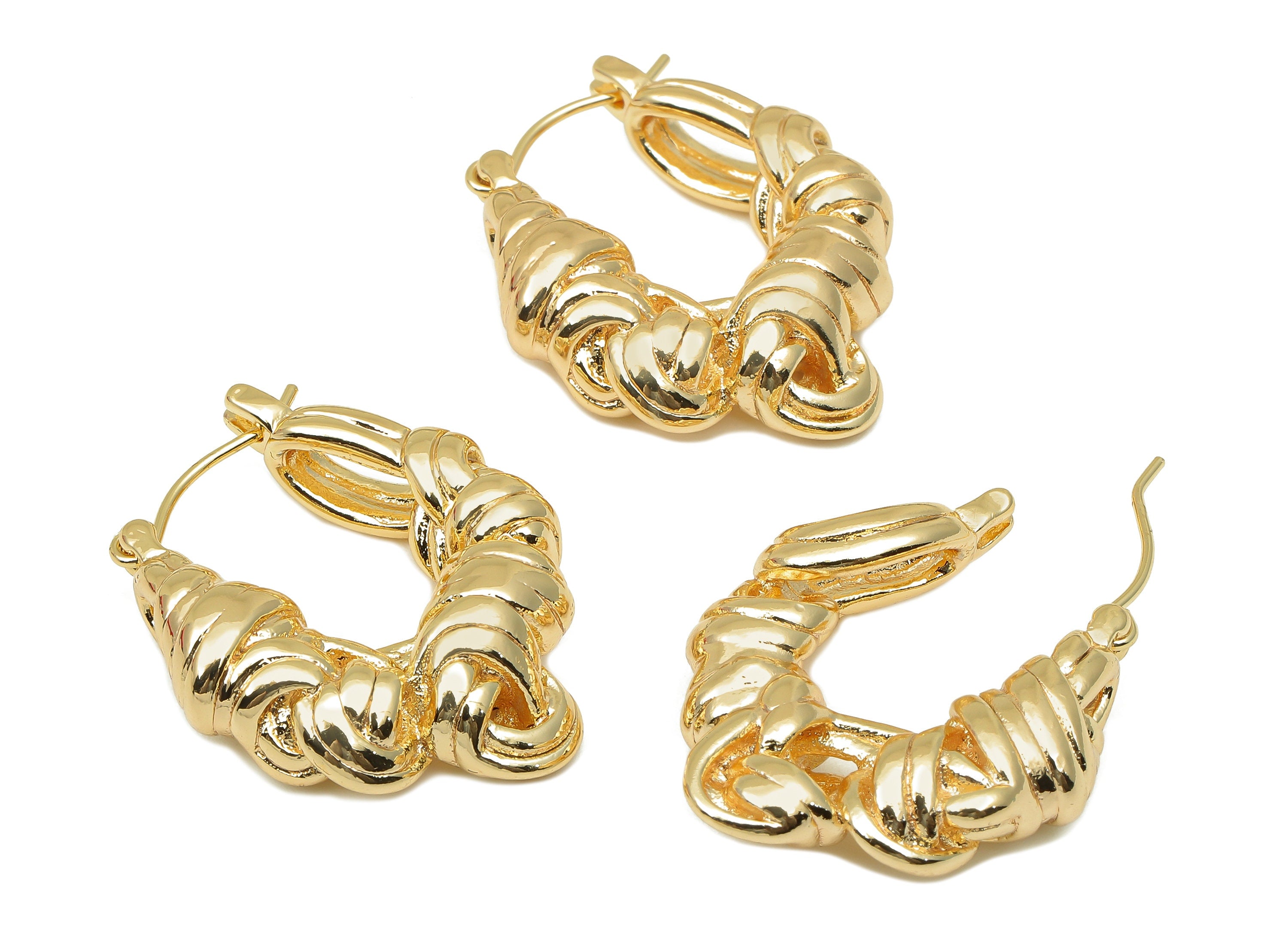 Brass Knot Huggie Earrings Clasps - Gold Thick Twisted Earring Hoop - Knot Hoop Clasp - 18K Real Gold Plating - 27x23.2x6.4mm - RGP5765 - DOMEDBAZAAR
