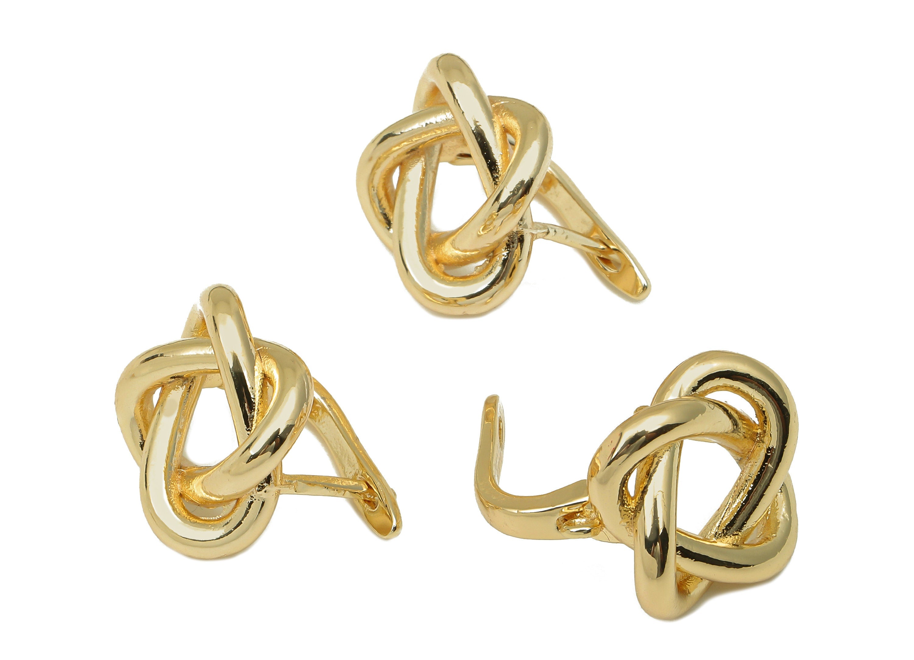 Brass Flower Earring Clasp - Knot Clasps Earring With Loop - Flower Knot Clasps - 18K Real Gold Plating - 17.8x14x3.1mm - RGP5767 - DOMEDBAZAAR