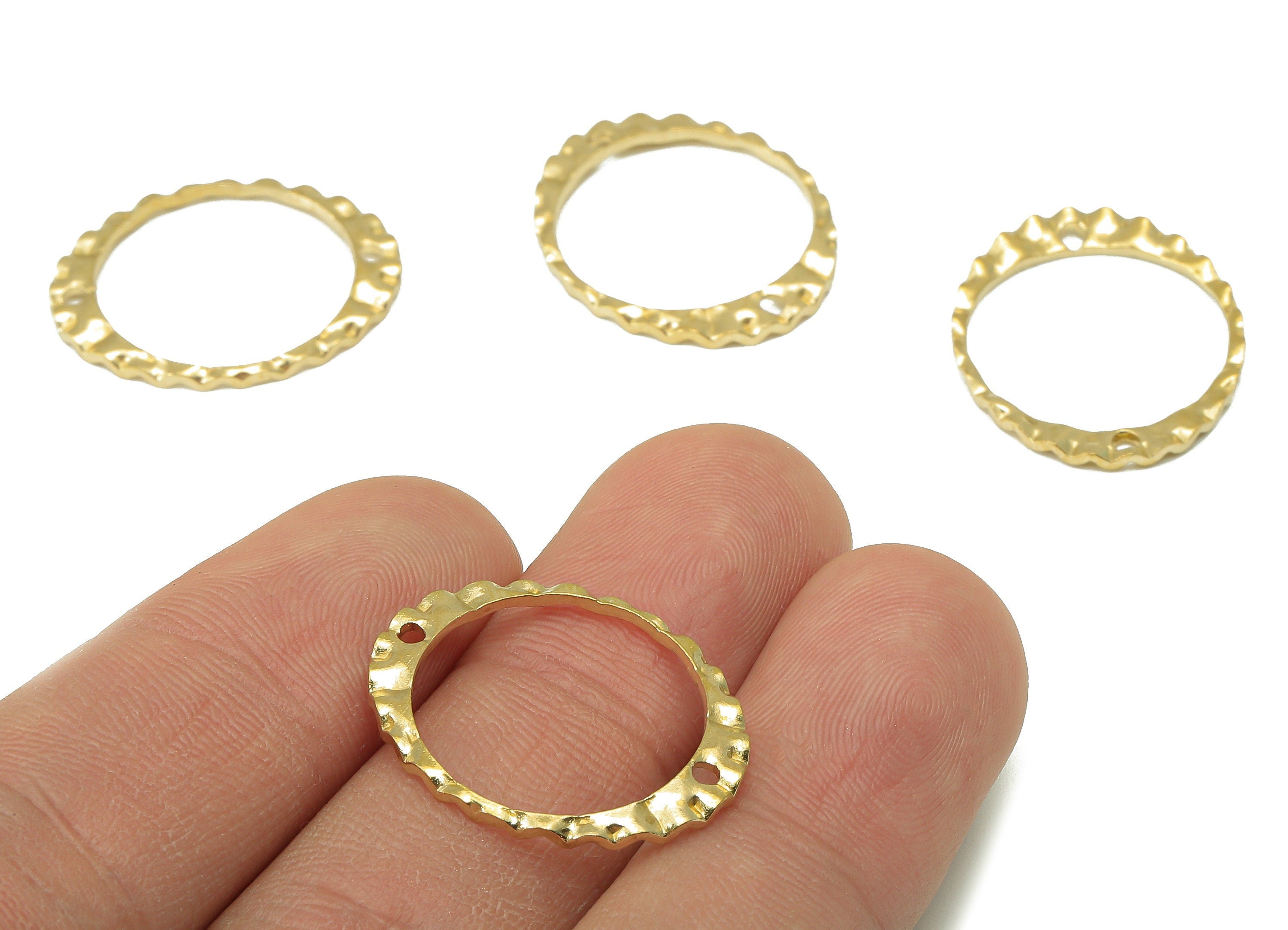 Brass Textured Round Earrings Connector - Raw Brass Circle Earring - Pendant With 2 Holes - Earring Charms - 24x19.5x1.5mm - PP8244 - DOMEDBAZAAR