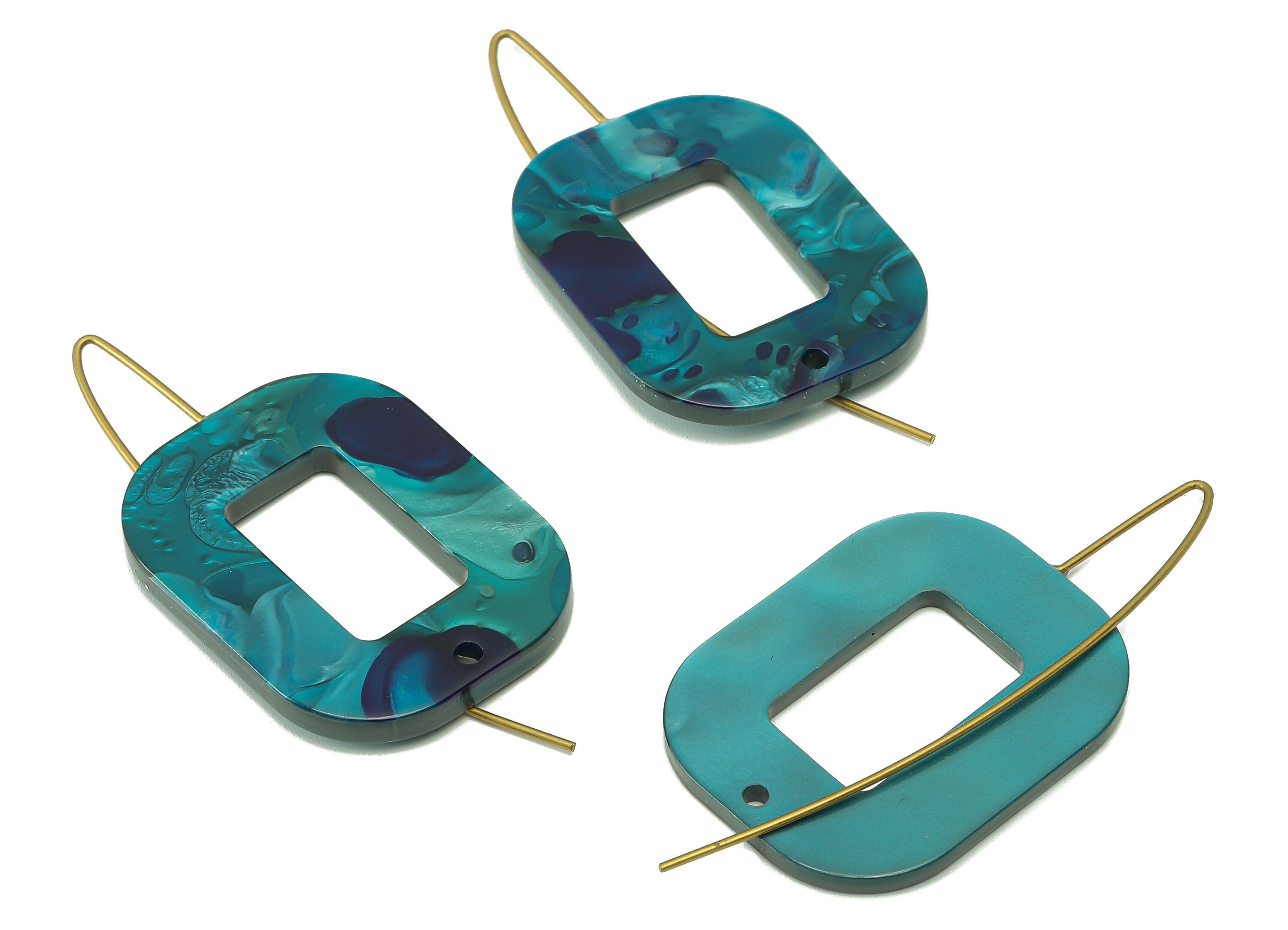 Acrylic Oval Rectangle Ear Wire Hook - Hollow Earring With Hole - Brass Earring Wire Connector - Color Code: A631 - 46x26x3mm - AC2583-A631 - DOMEDBAZAAR