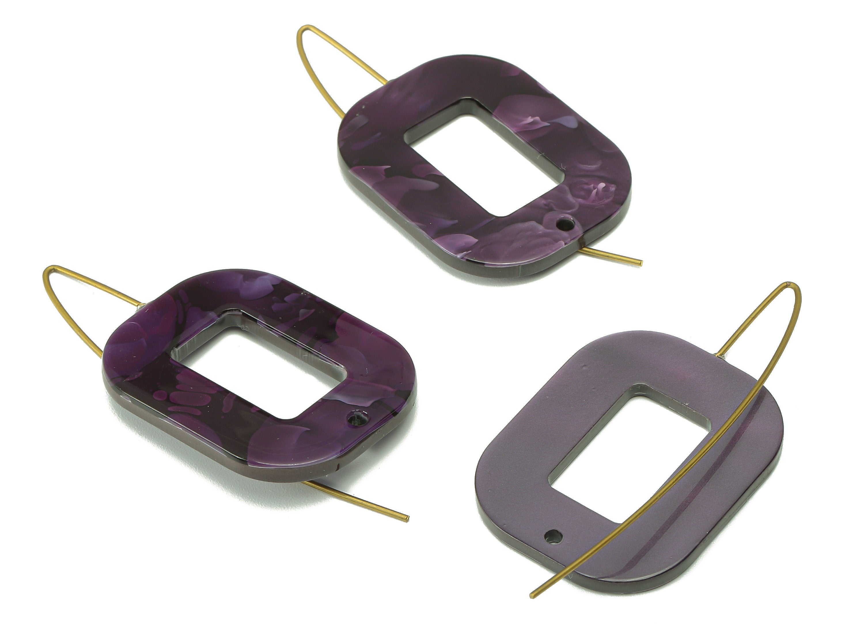 Acrylic Oval Rectangle Ear Wire Hook - Hollow Earring With Hole - Brass Earring Wire Connector - Color Code: A711 - 46x26x3mm - AC2583-A711 - DOMEDBAZAAR