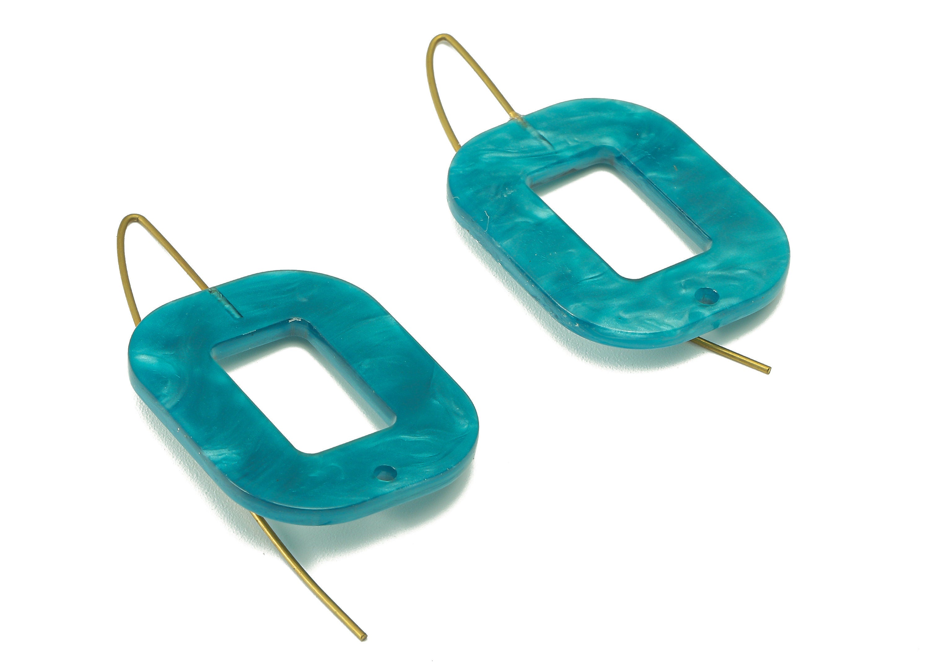 Acrylic Oval Rectangle Ear Wire Hook - Hollow Earring With Hole - Brass Earring Wire Connector - Color Code: A794 - 46x25x3mm - AC2583-A794 - DOMEDBAZAAR