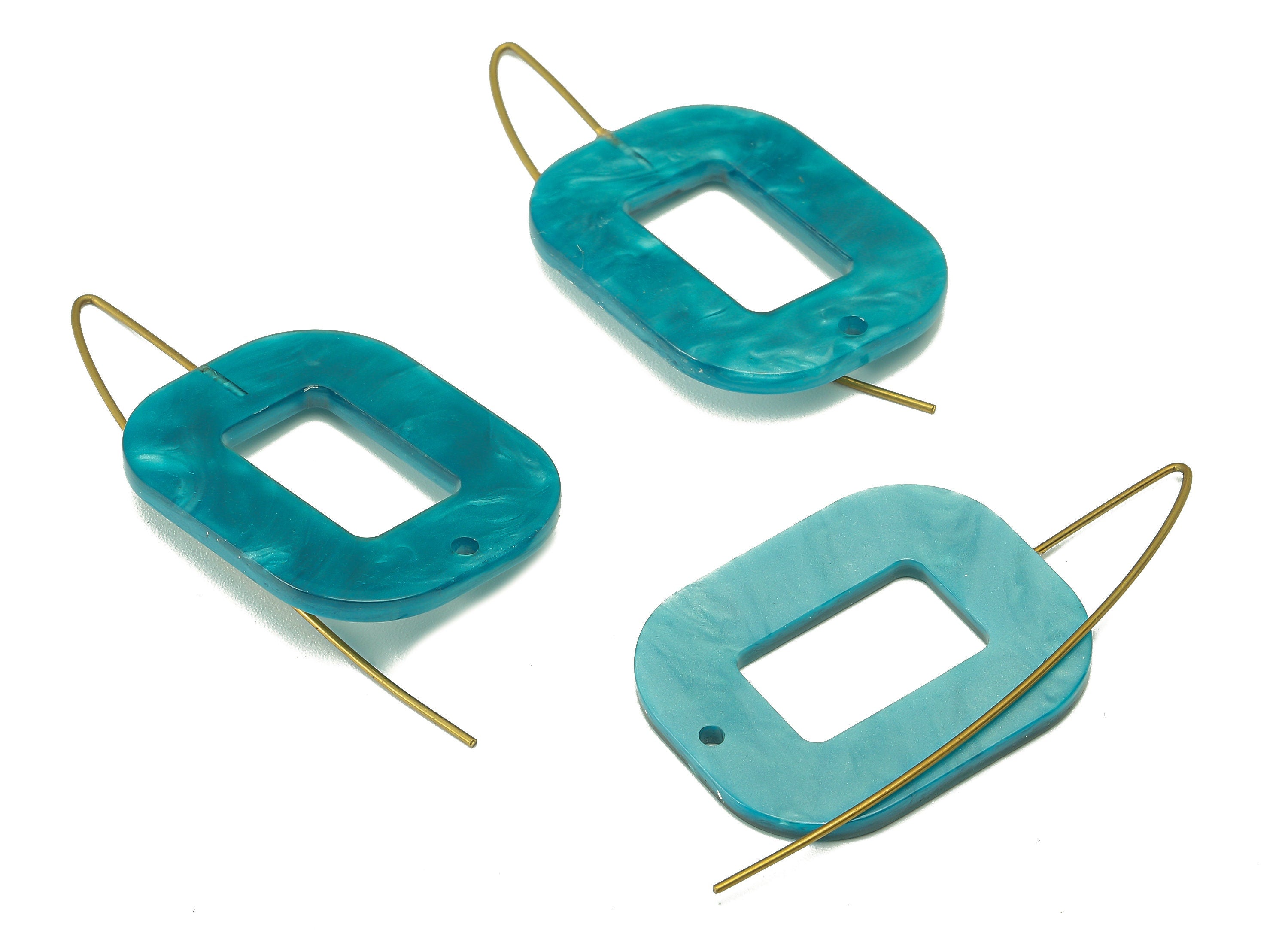 Acrylic Oval Rectangle Ear Wire Hook - Hollow Earring With Hole - Brass Earring Wire Connector - Color Code: A794 - 46x25x3mm - AC2583-A794 - DOMEDBAZAAR