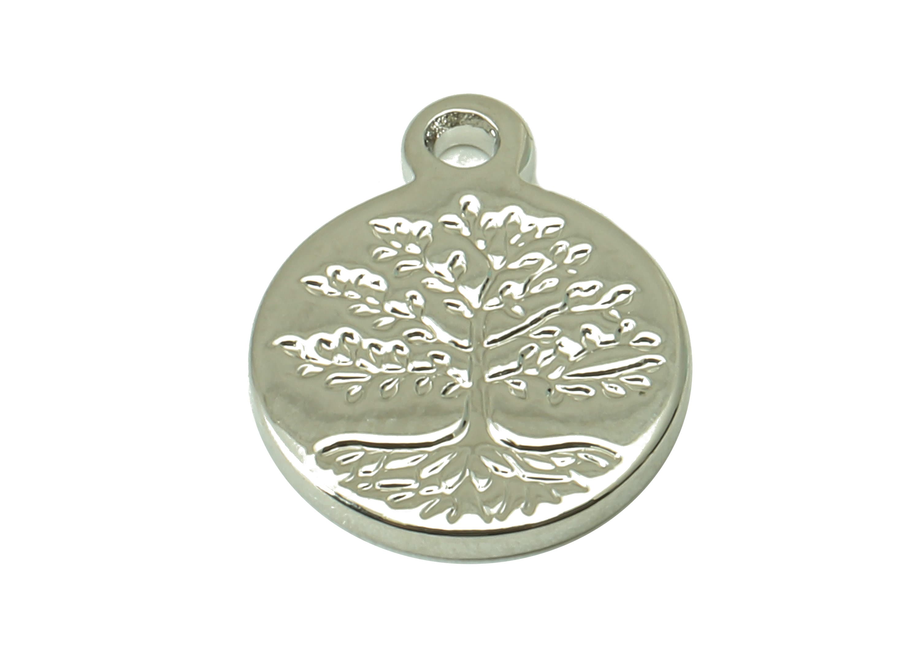 Brass Mini Round Charms - Circle Life Tree Earring - Tree Root Pendant With Loop - 18K Real White Gold Plating - 12.6x10.1x1.3mm - RGP4201S - DOMEDBAZAAR