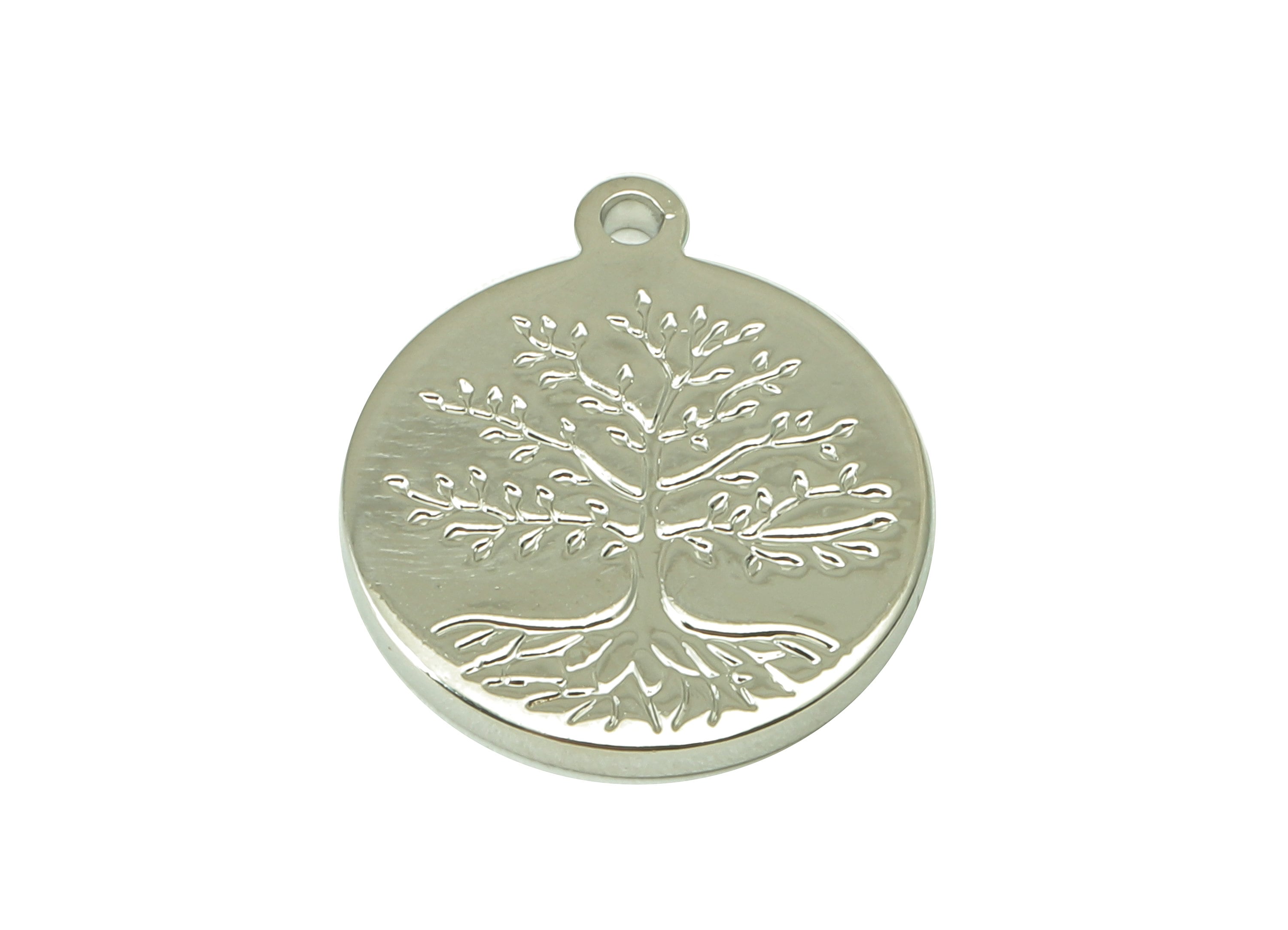 Brass Round Life Tree Charms - Circle Tree Root Earring - Pendant With Loop - 18K Real White Gold Plating - 17.5x15.1x1.6mm - RGP4204S - DOMEDBAZAAR